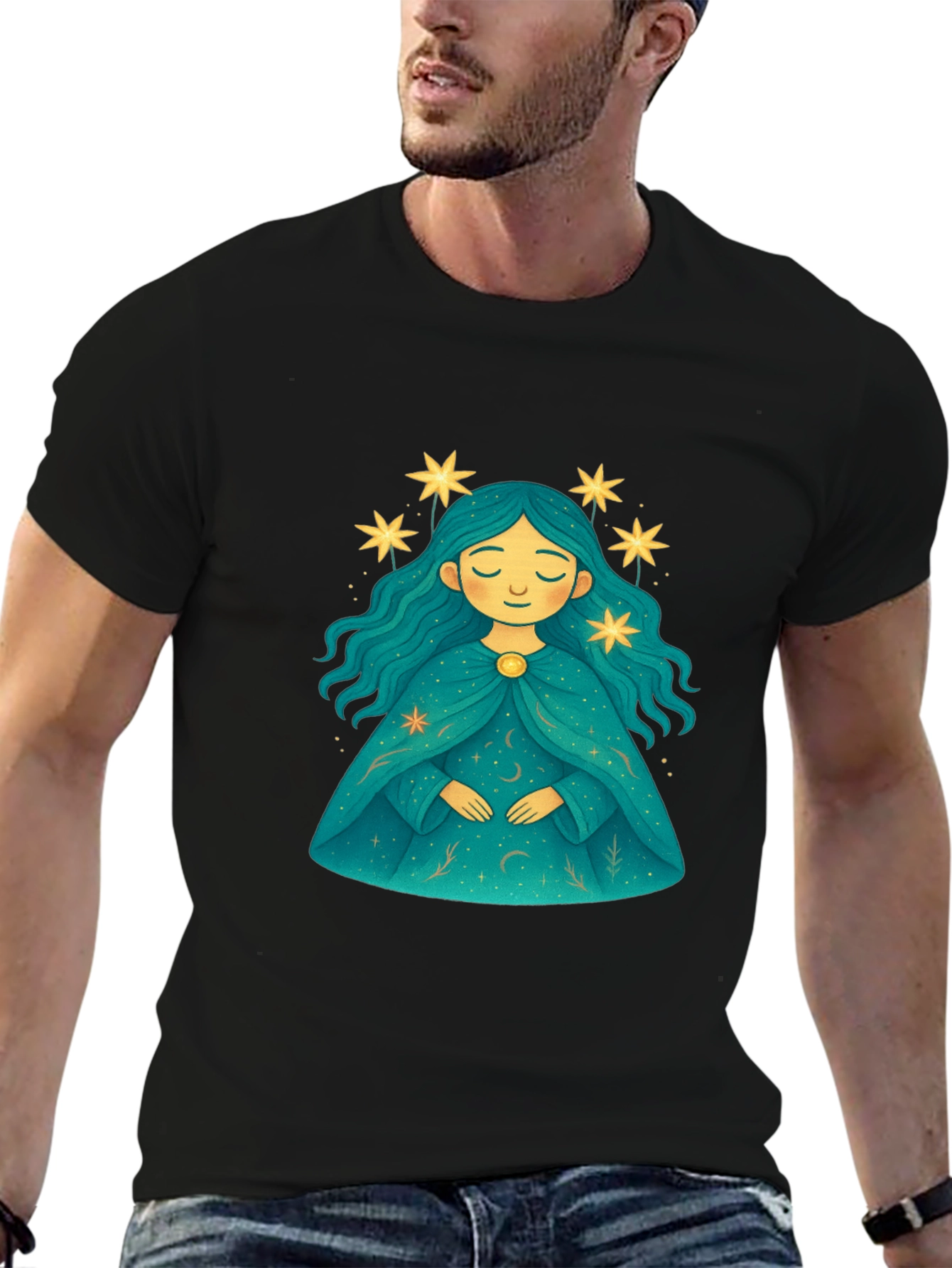 Celestial Star Maiden Black T-Shirt