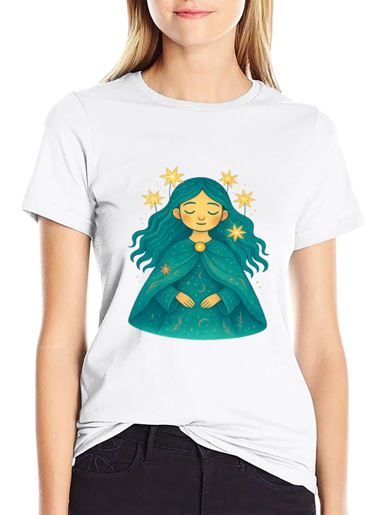 Celestial Star Maiden Black T-Shirt