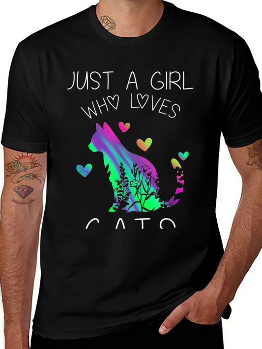 Girl Who Loves Cats T-Shirt - Floral Cat Design