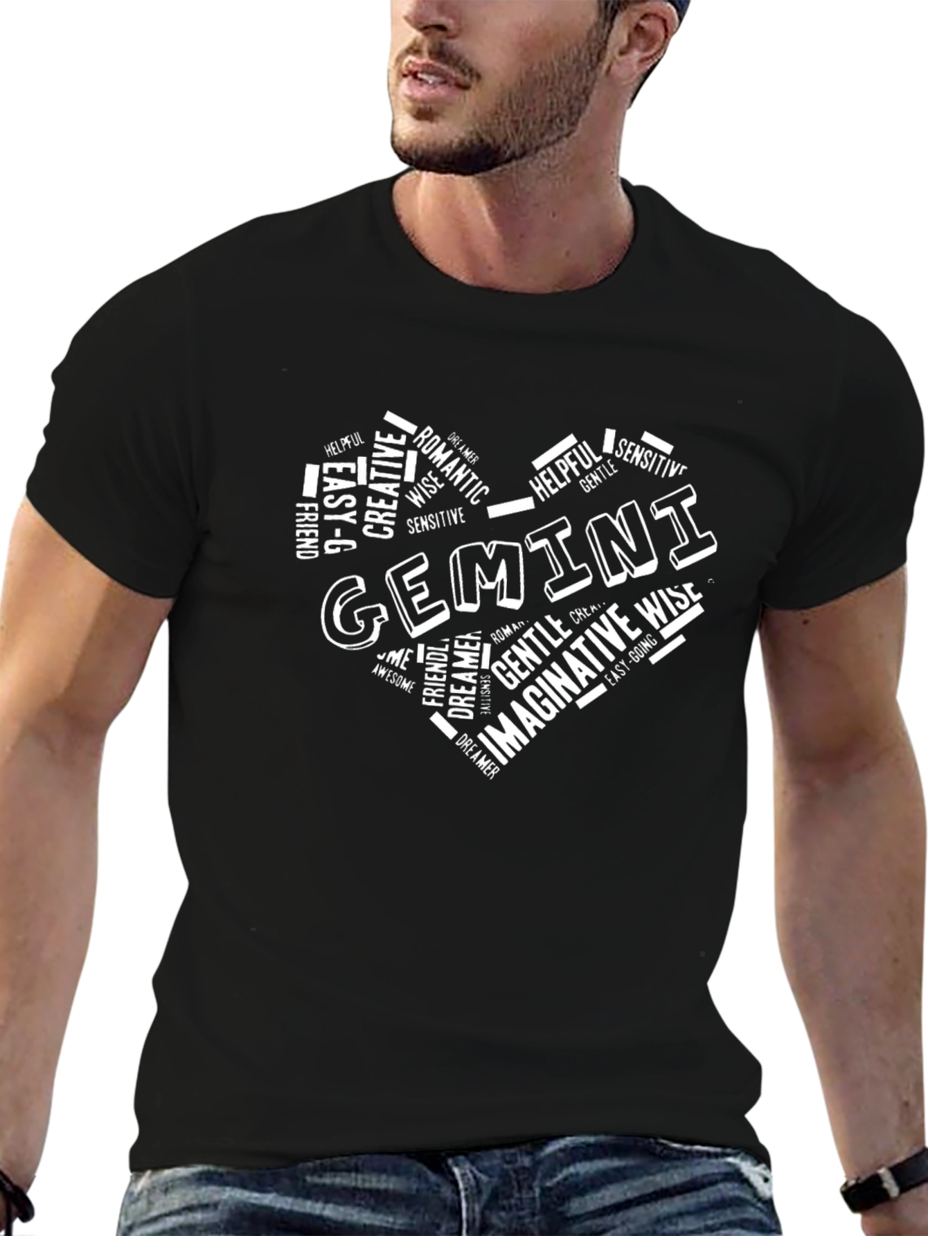 Gemini Zodiac T-Shirt - Heart Word Art