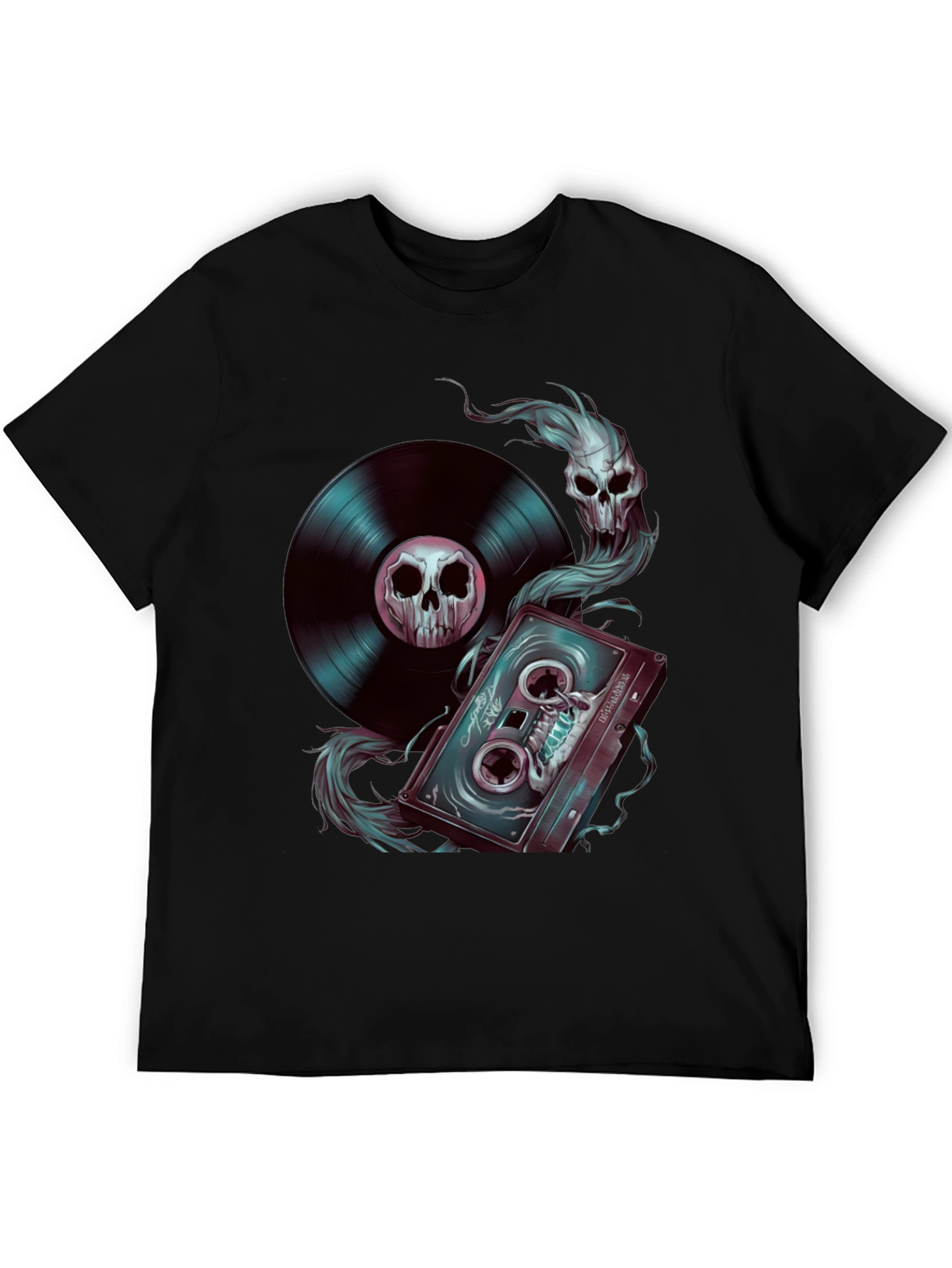 Skull Music T-Shirt: Vinyl & Cassette Tape Design