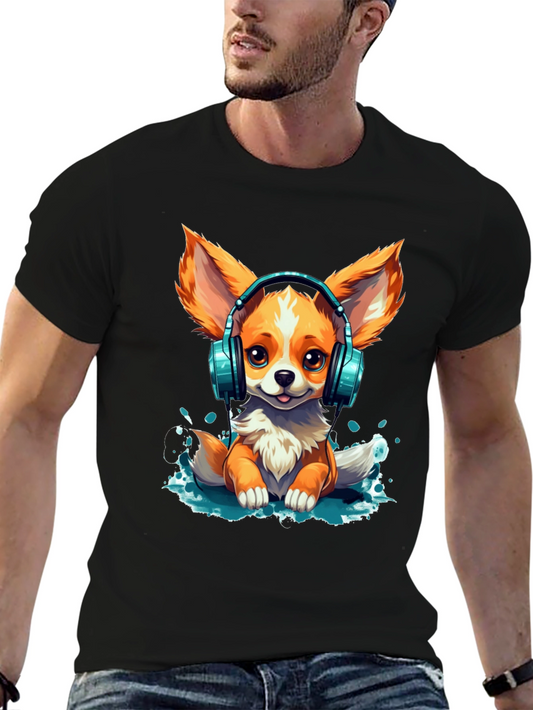 Cute Dog with Headphones Graphic T-Shirt