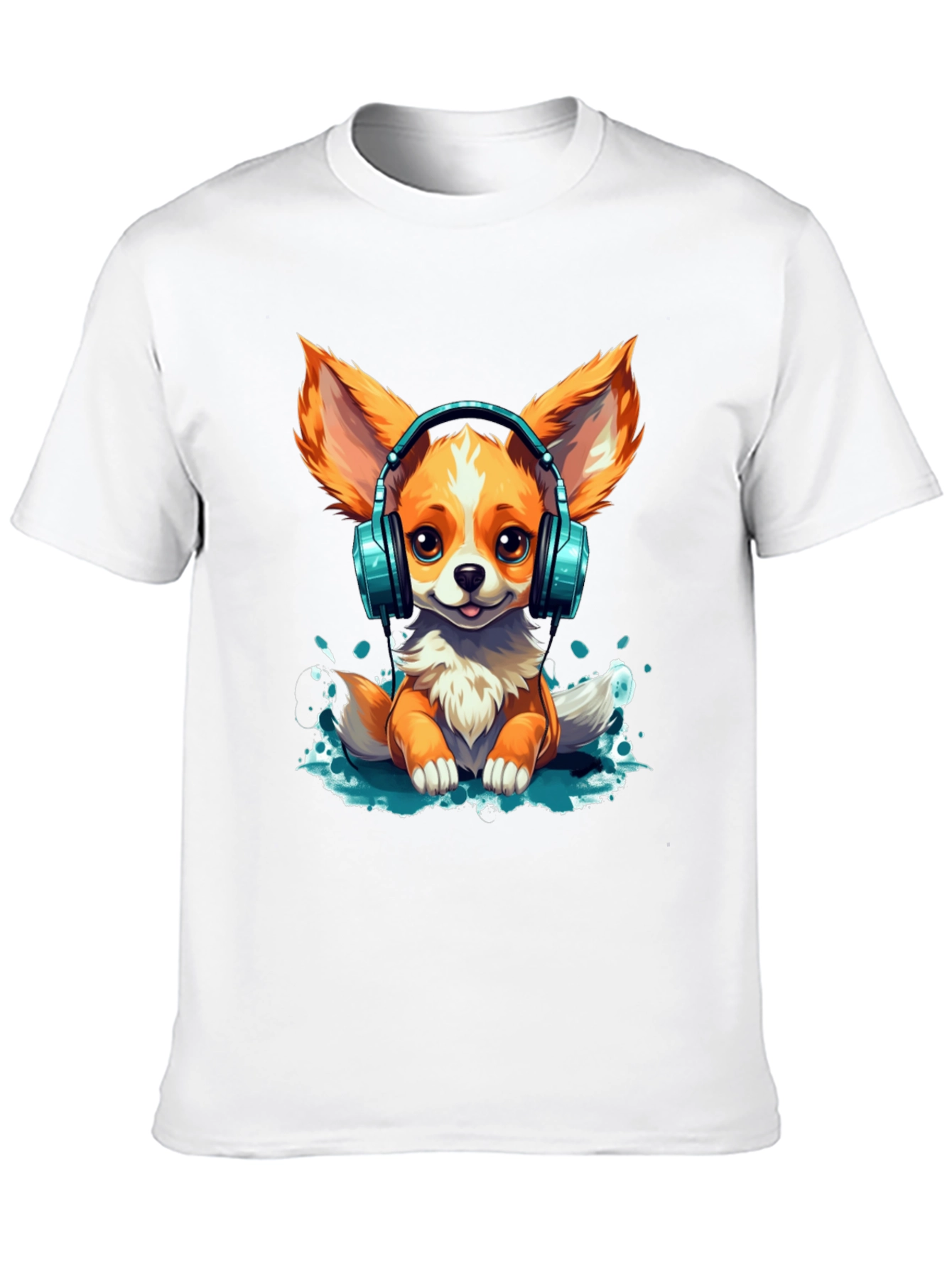 Cute Dog with Headphones Graphic T-Shirt