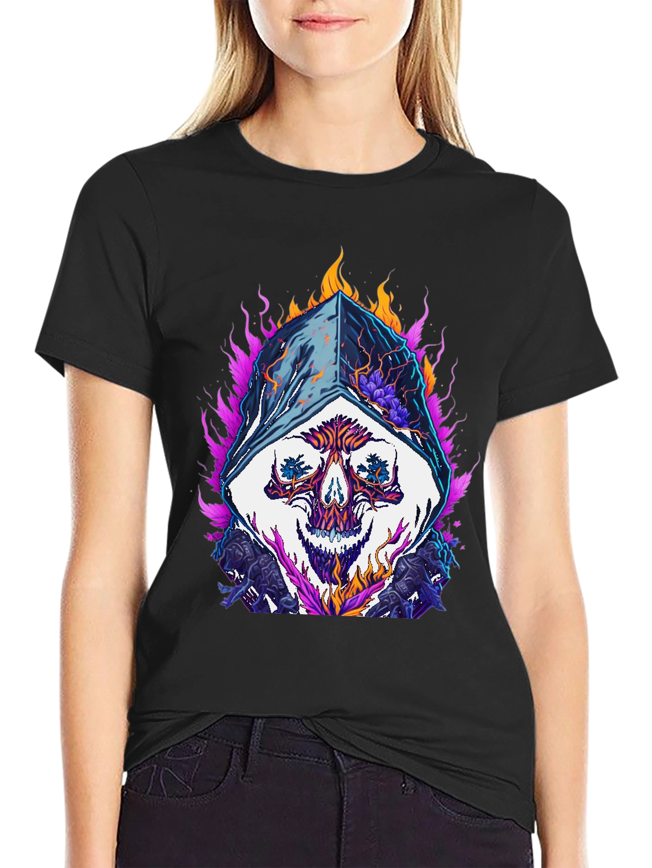 Fiery Skull Graphic Tee - Black