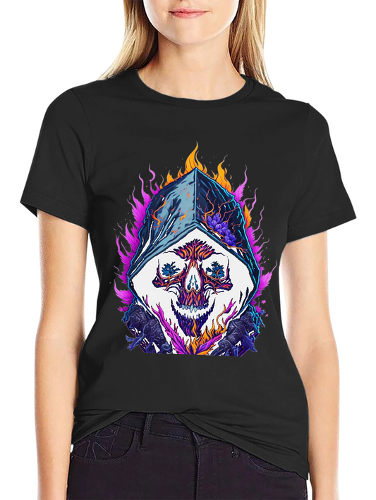 Fiery Skull Graphic Tee - Black