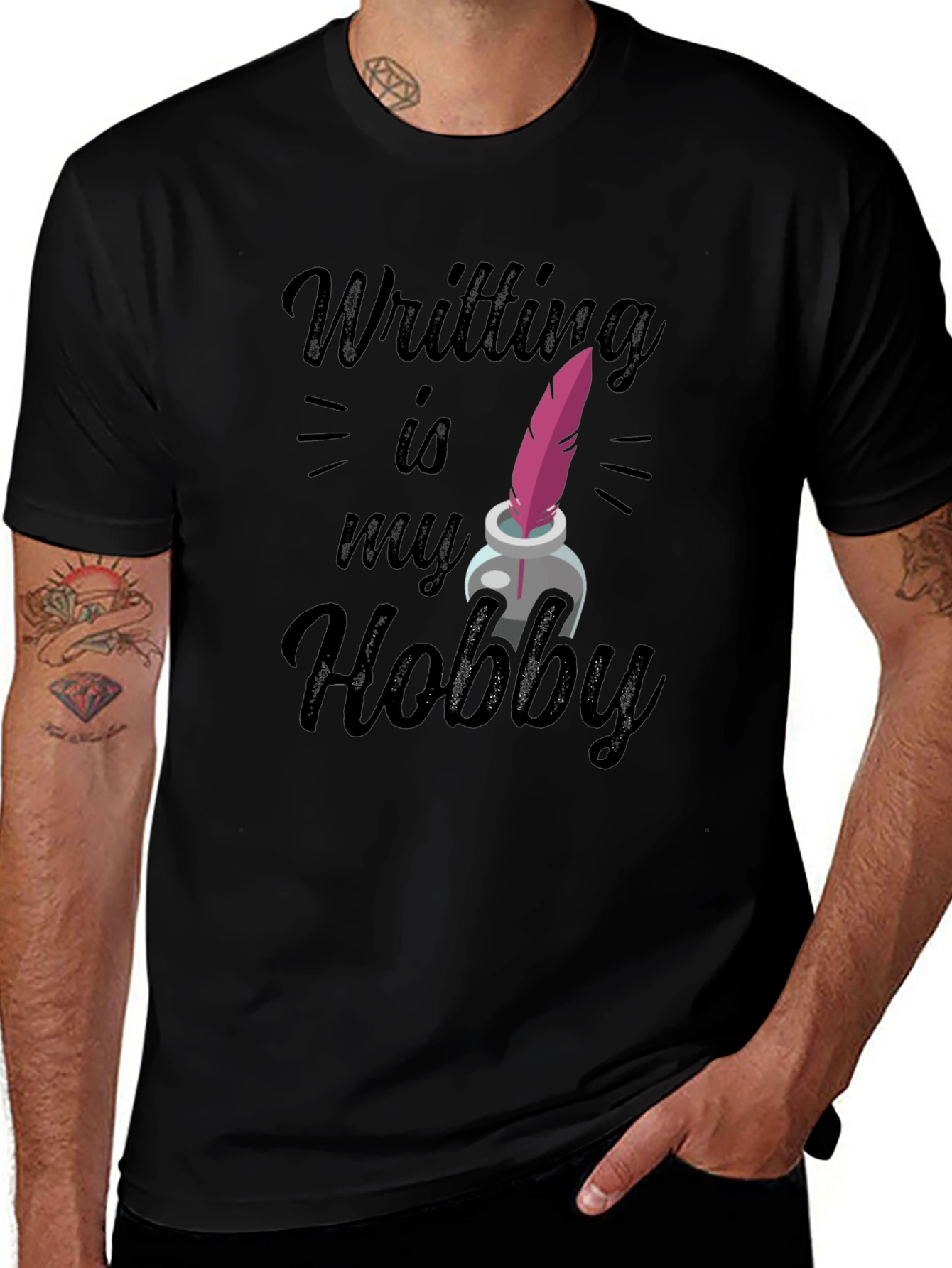 Writing Hobby T-Shirt - Feather & Ink Design