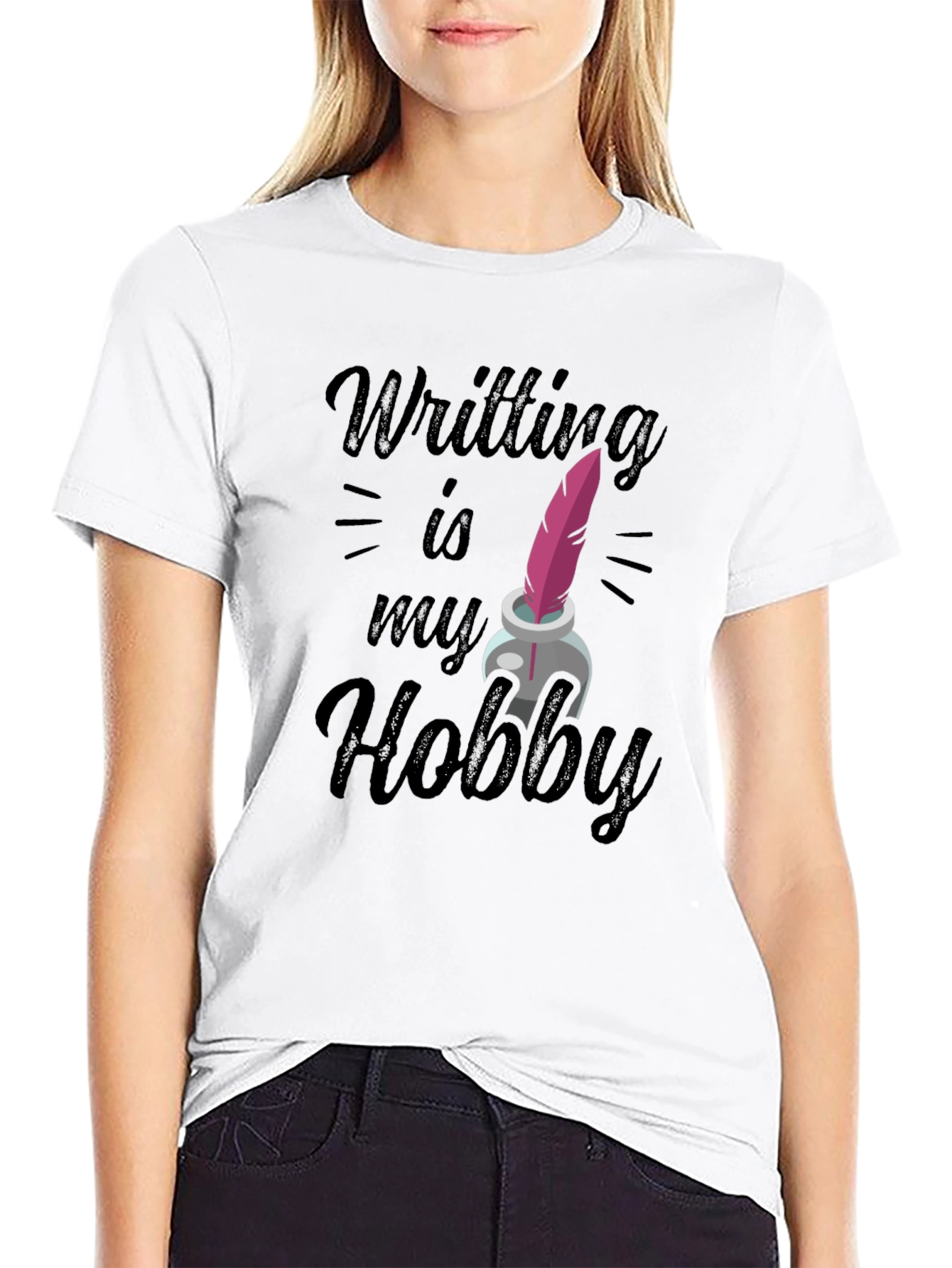 Writing Hobby T-Shirt - Feather & Ink Design