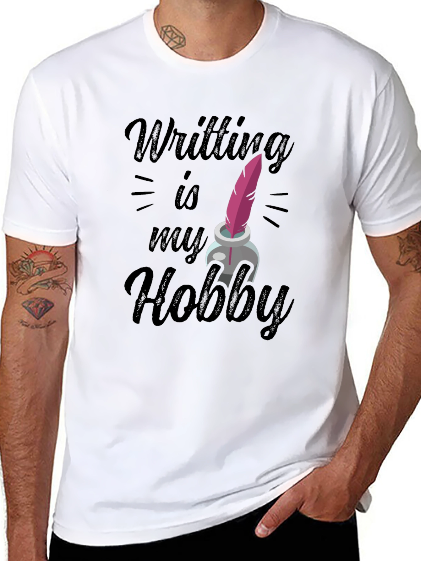 Writing Hobby T-Shirt - Feather & Ink Design
