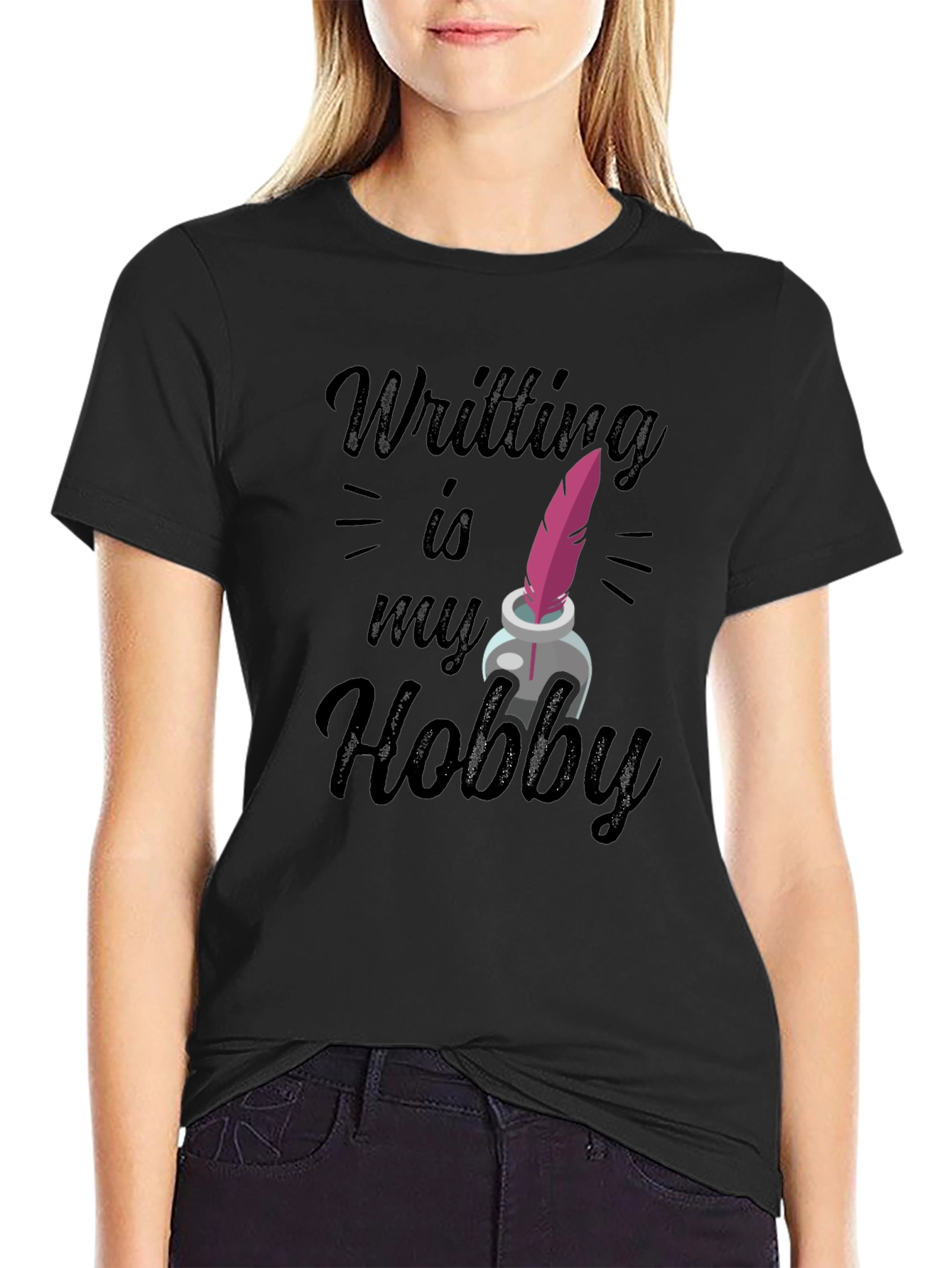 Writing Hobby T-Shirt - Feather & Ink Design