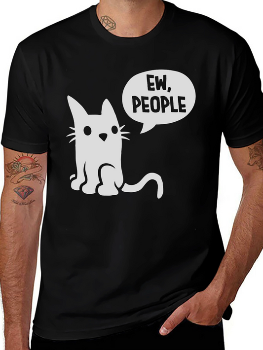 Ew People Cat Graphic Tee - Black Cotton T-Shirt