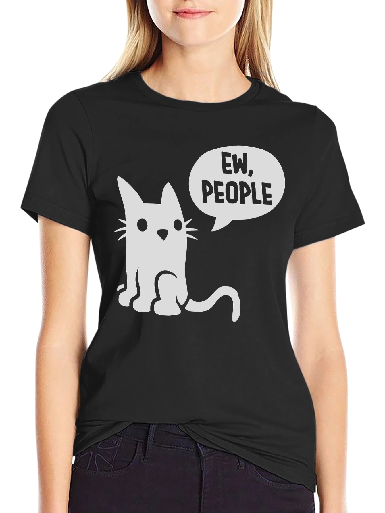 Ew People Cat Graphic Tee - Black Cotton T-Shirt