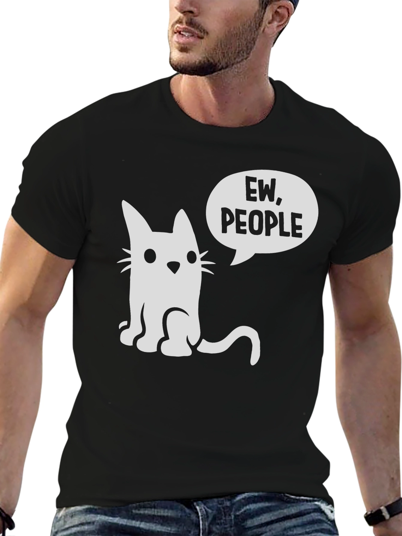 Ew People Cat Graphic Tee - Black Cotton T-Shirt