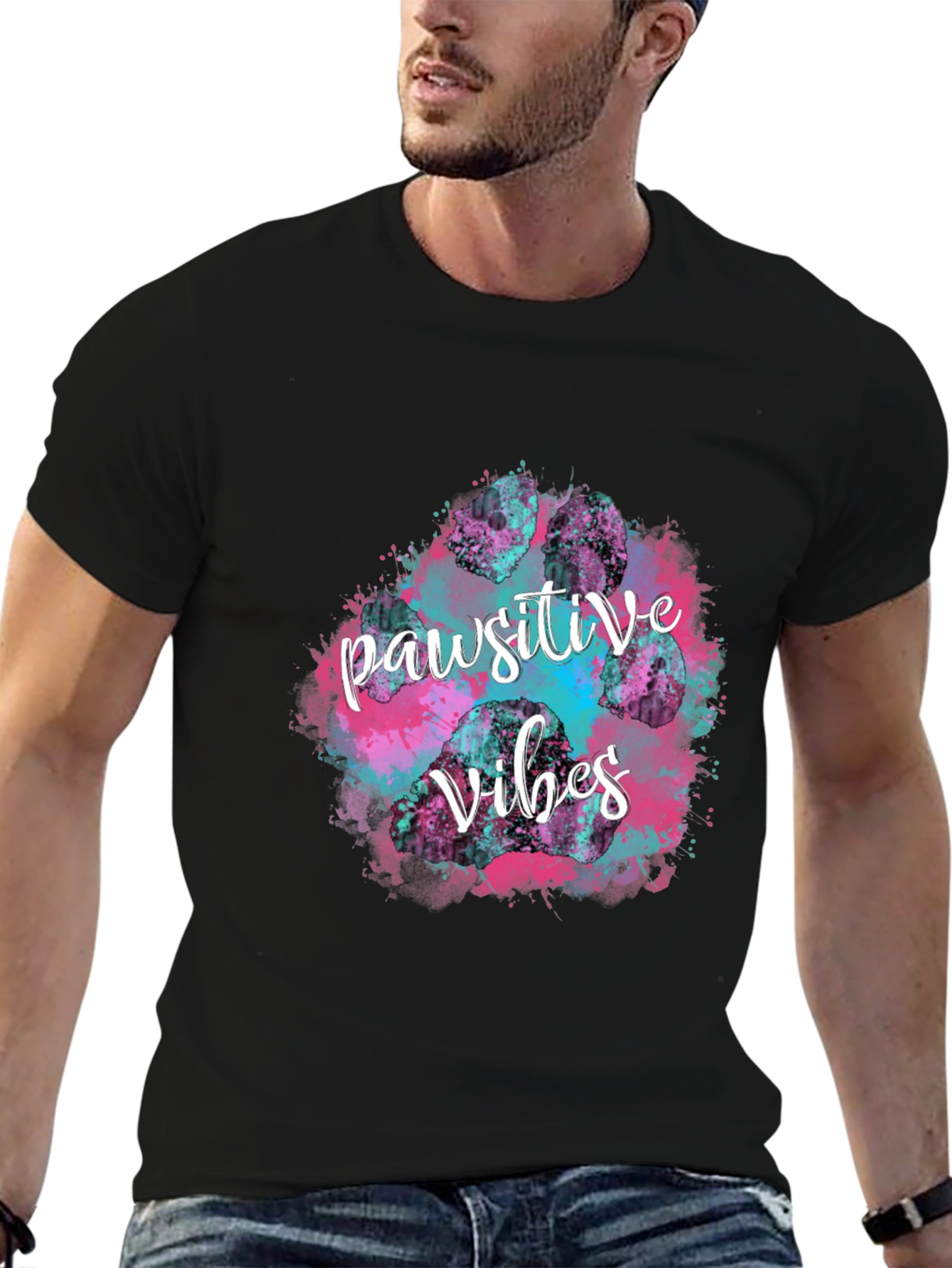 Pawsitive Vibes Graphic Tee - Trendy Black T-Shirt