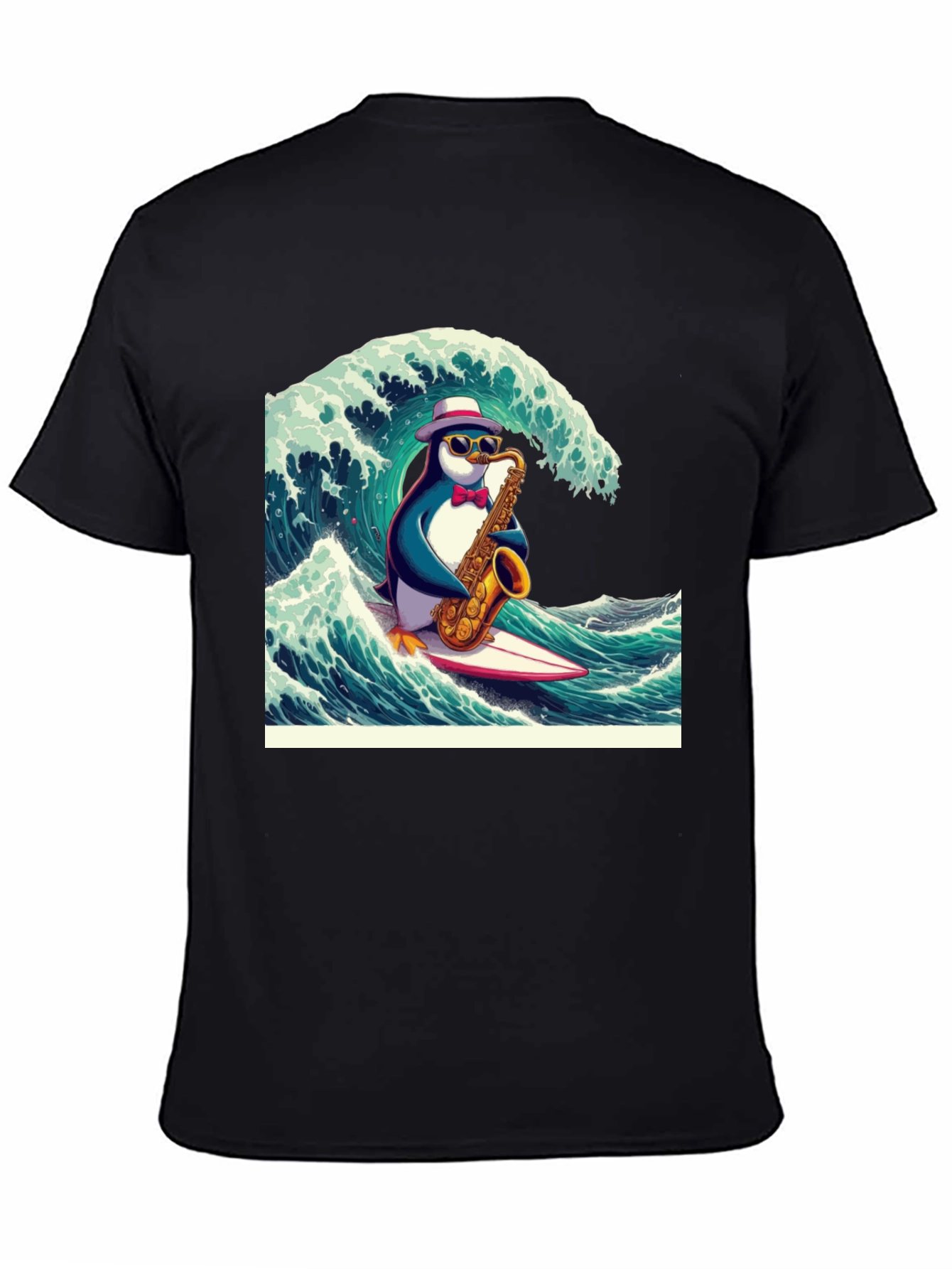 Penguin Saxophone Surfer Graphic Tee