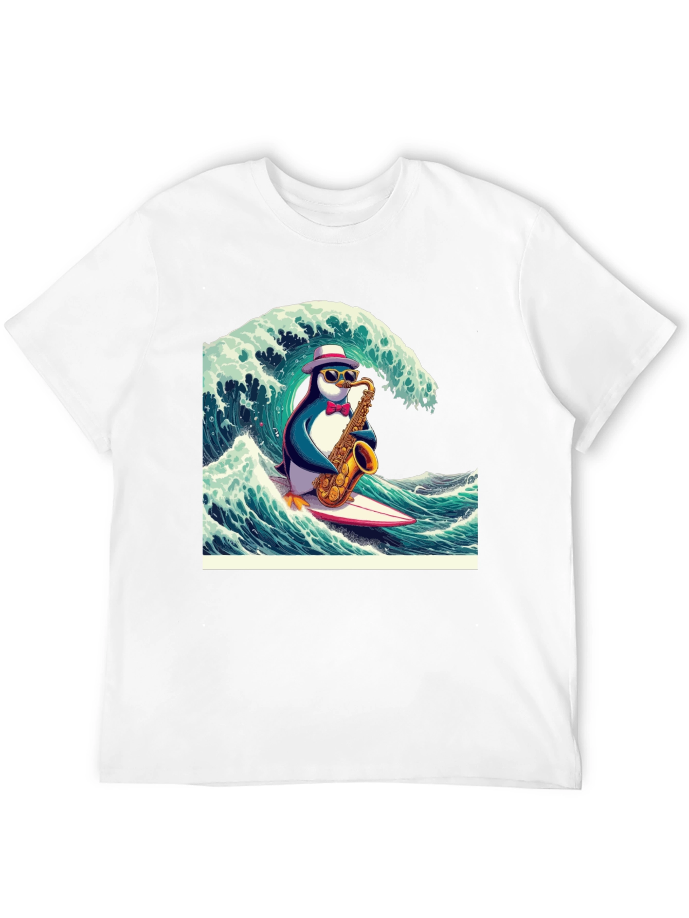 Penguin Saxophone Surfer Graphic Tee