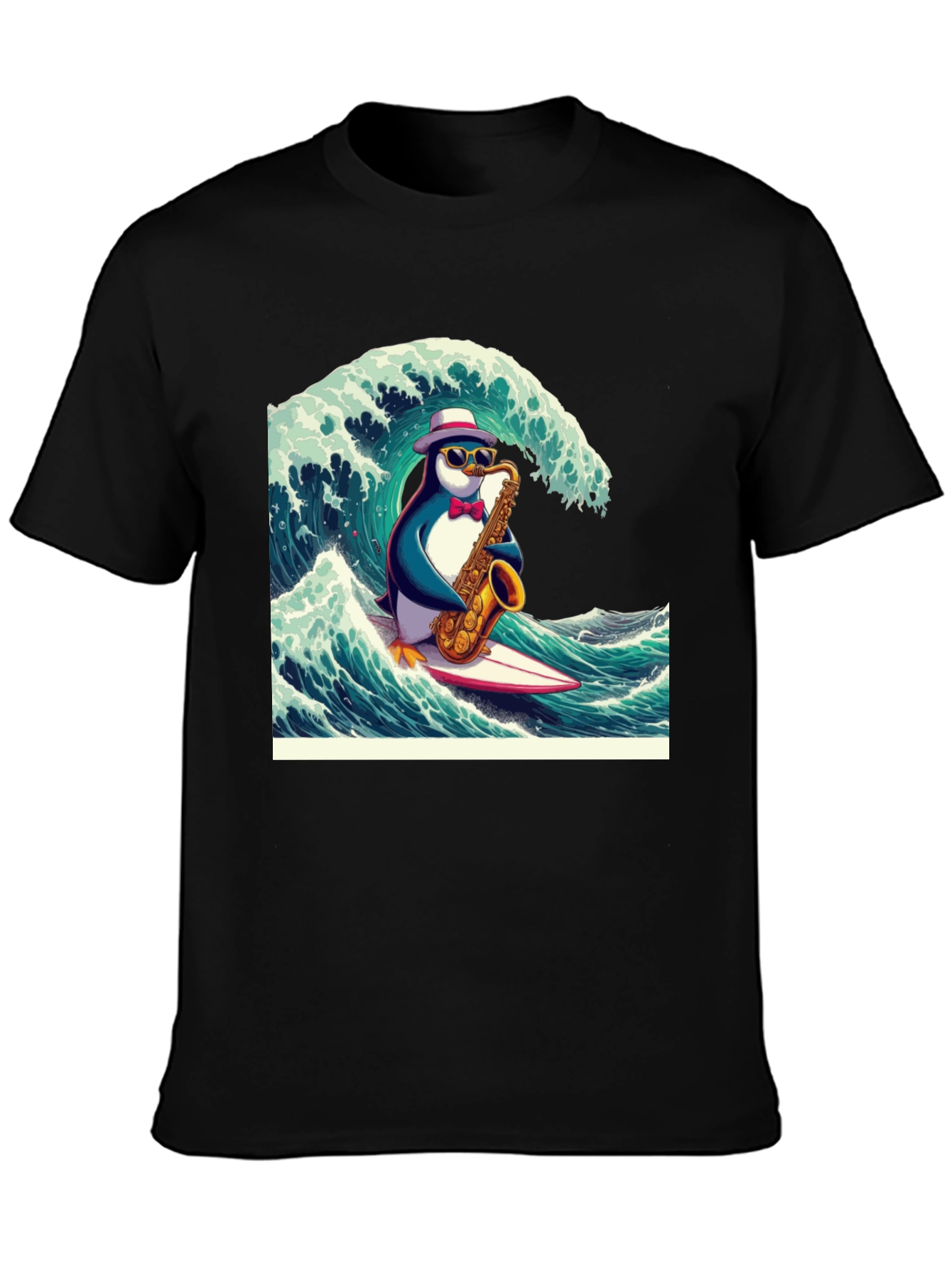 Penguin Saxophone Surfer Graphic Tee