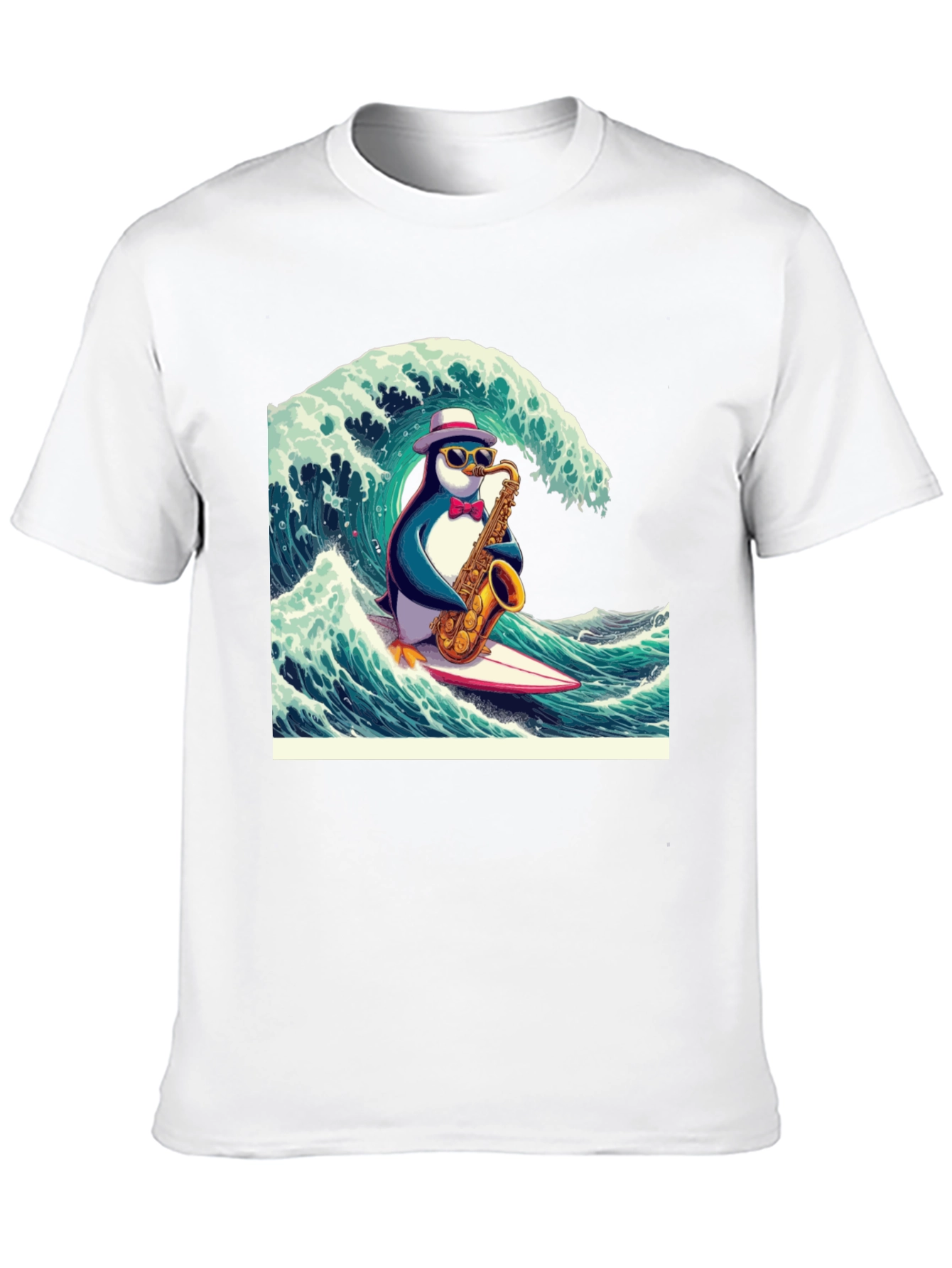 Penguin Saxophone Surfer Graphic Tee