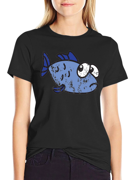 Funny Distressed Cartoon Fish Graphic T-Shirt