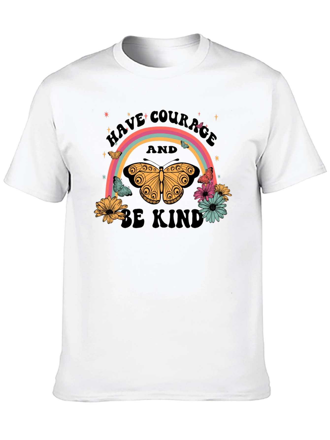 Have Courage Be Kind Rainbow Butterfly Black T-Shirt