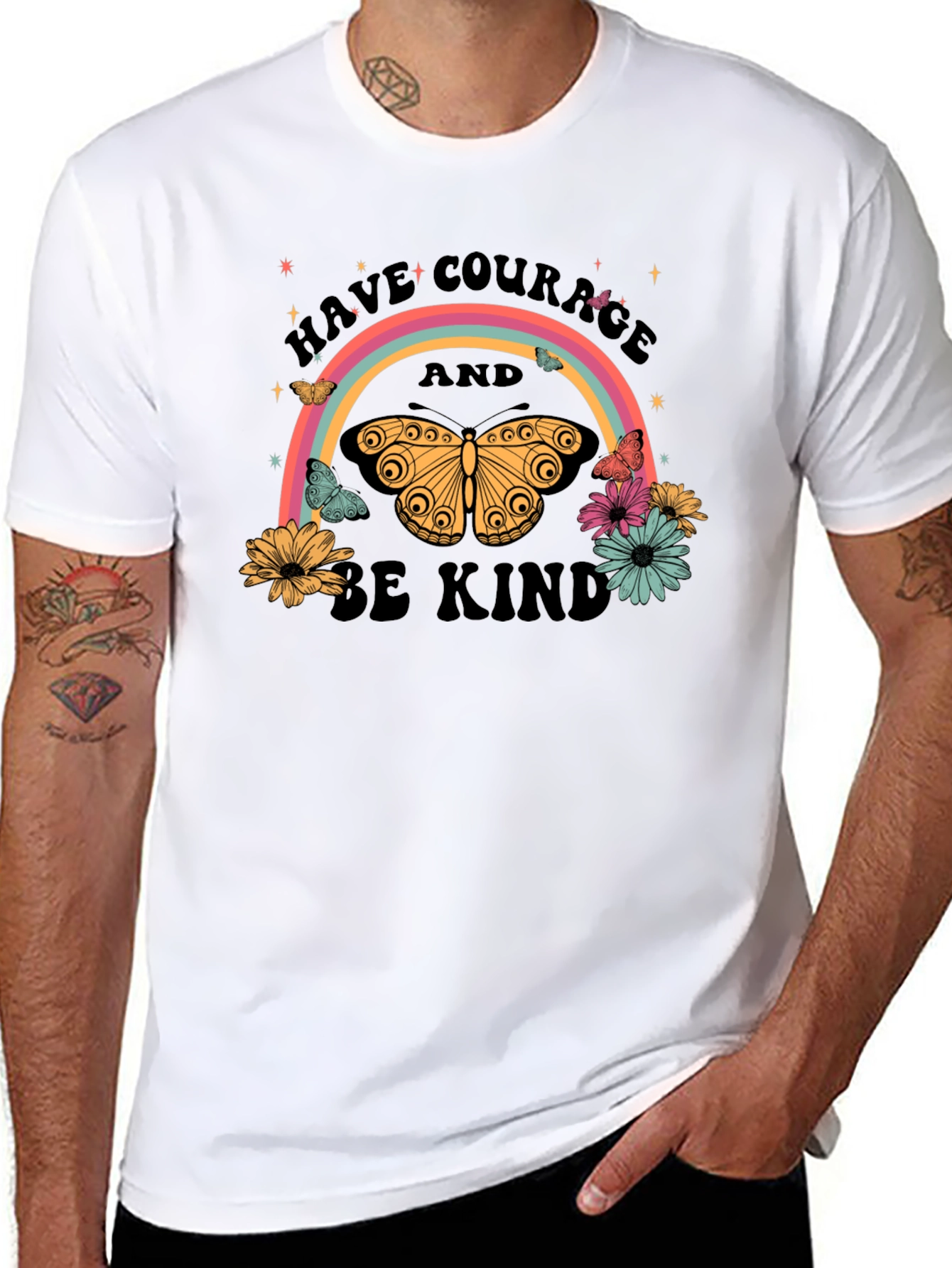 Have Courage Be Kind Rainbow Butterfly Black T-Shirt