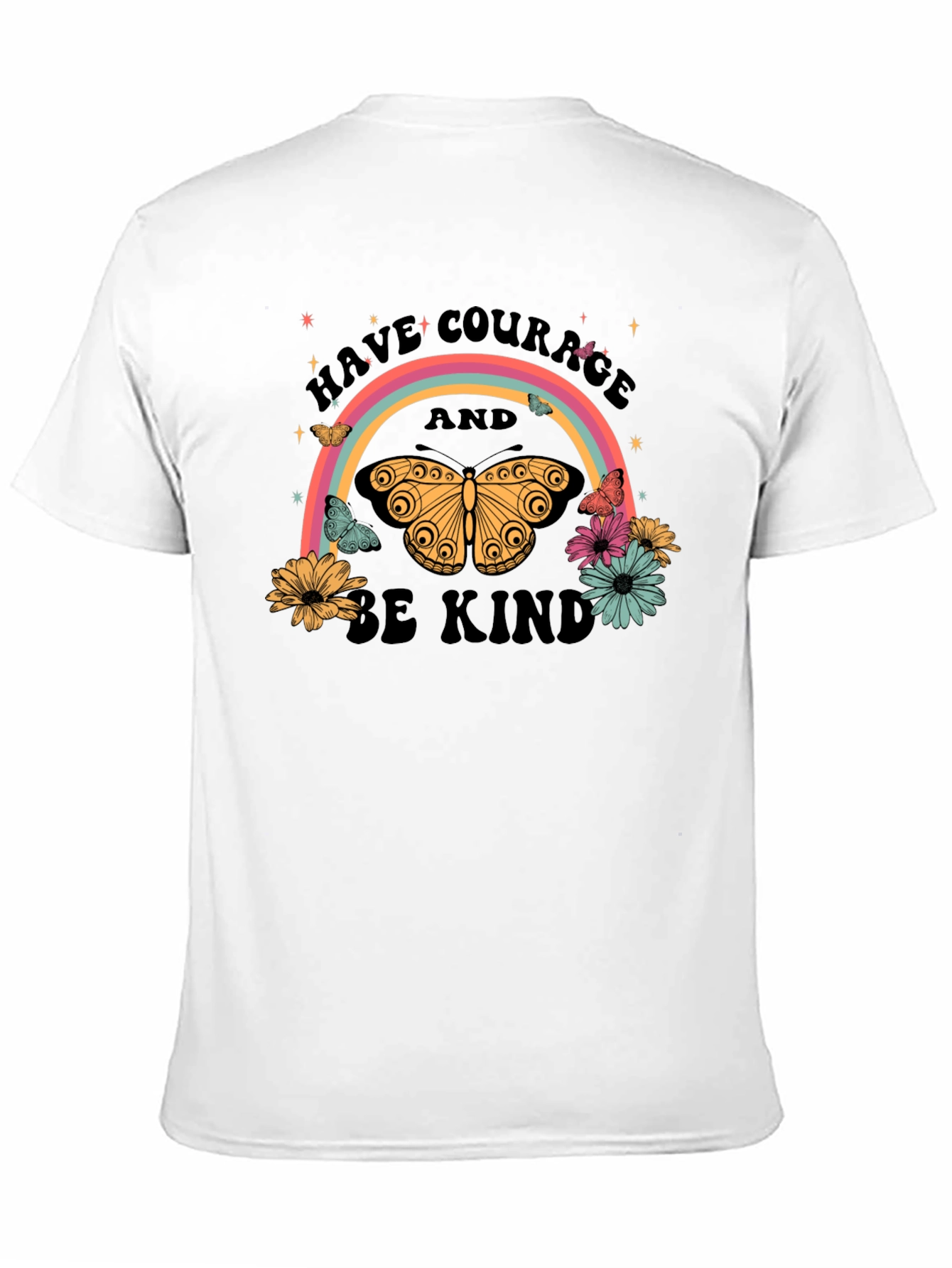 Have Courage Be Kind Rainbow Butterfly Black T-Shirt