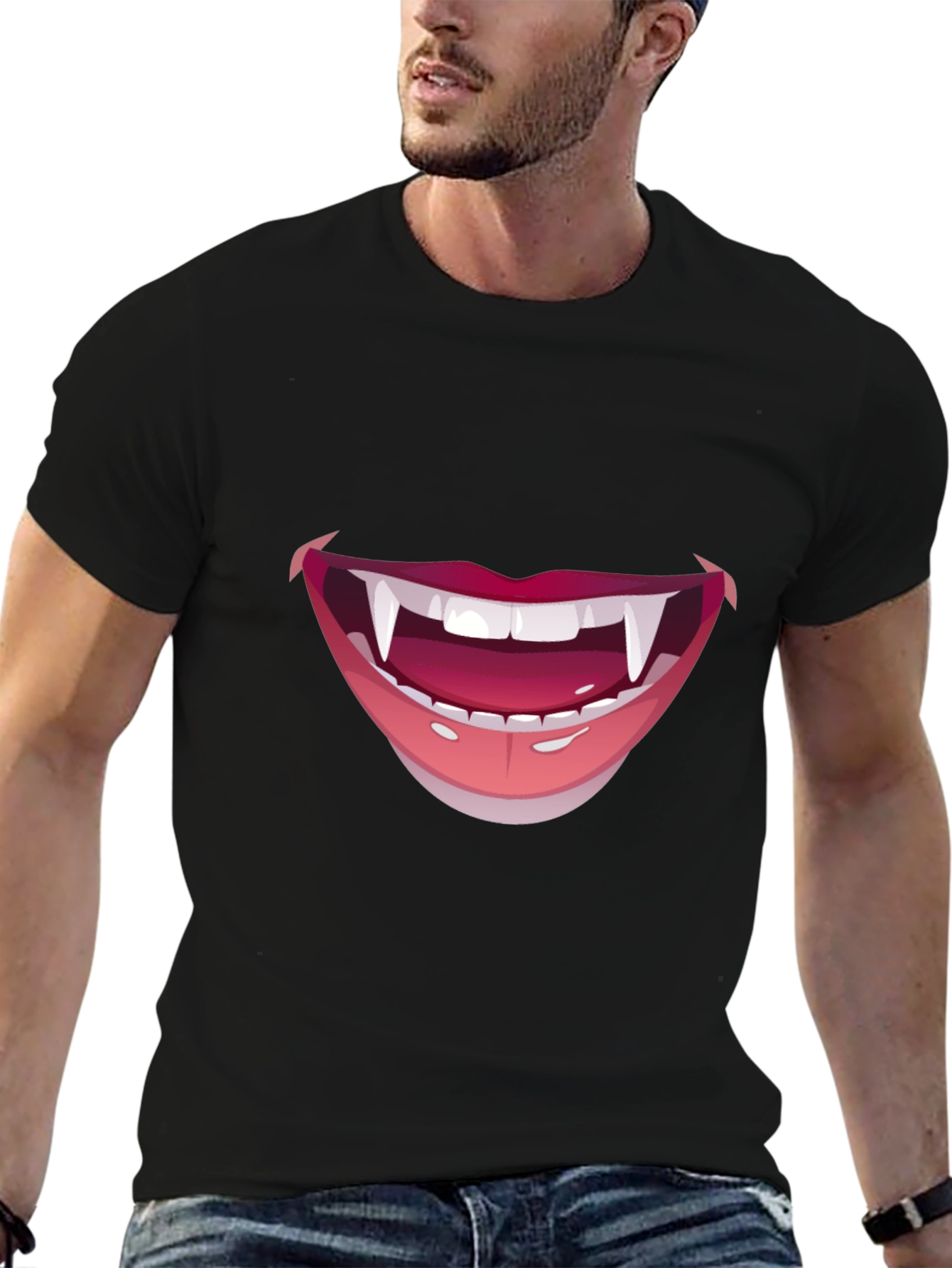 Vampire Fang Smile Graphic Tee - Halloween Ready!