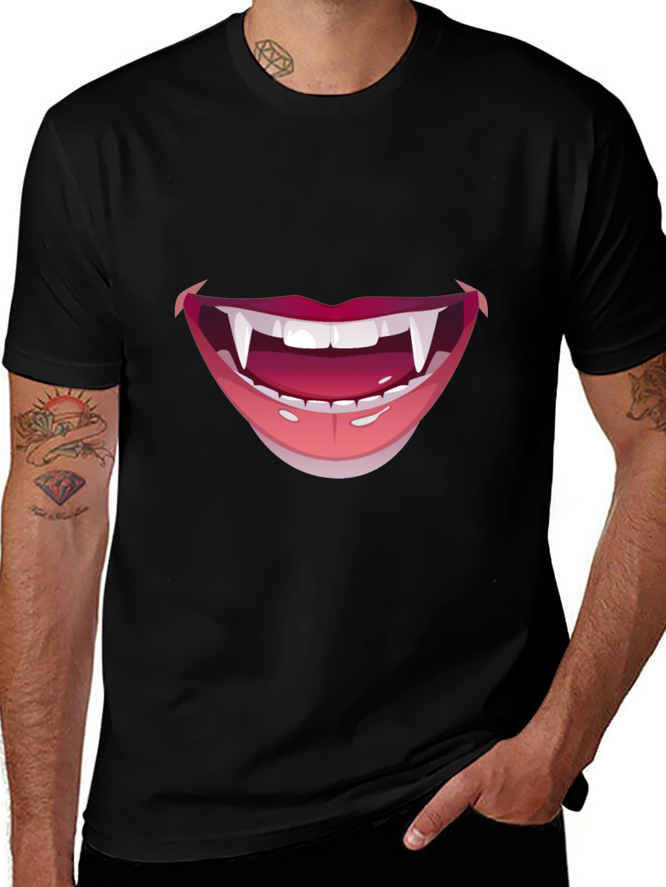 Vampire Fang Smile Graphic Tee - Halloween Ready!