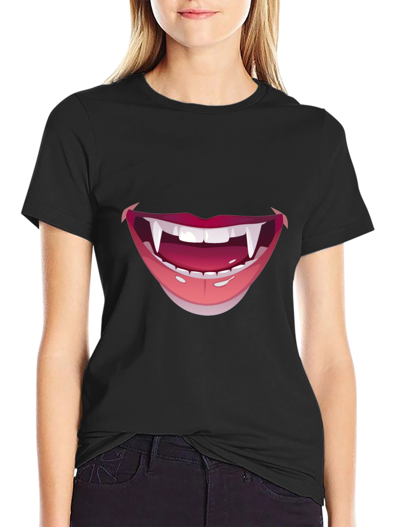 Vampire Fang Smile Graphic Tee - Halloween Ready!