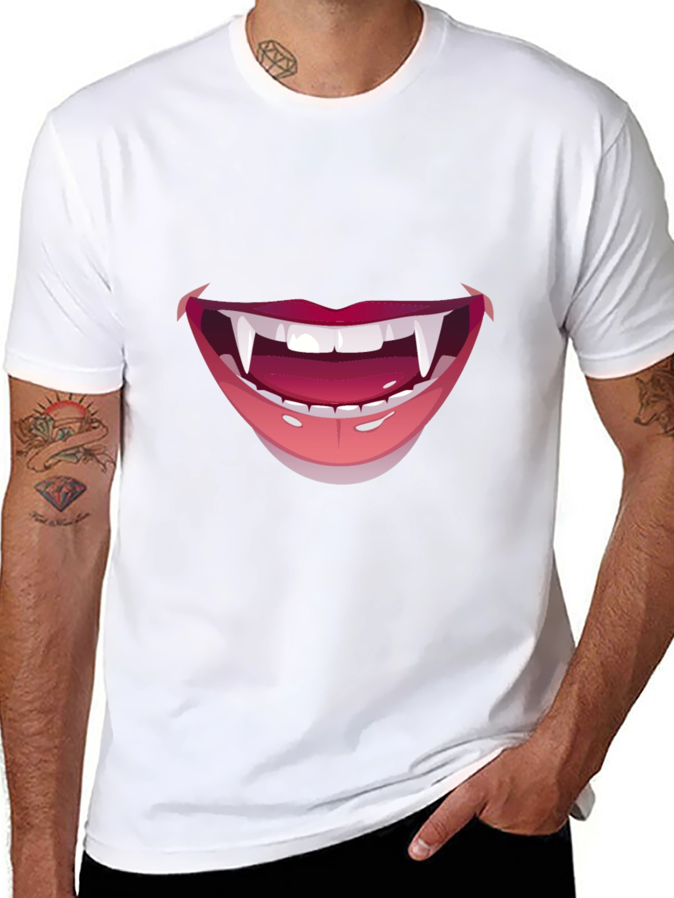Vampire Fang Smile Graphic Tee - Halloween Ready!