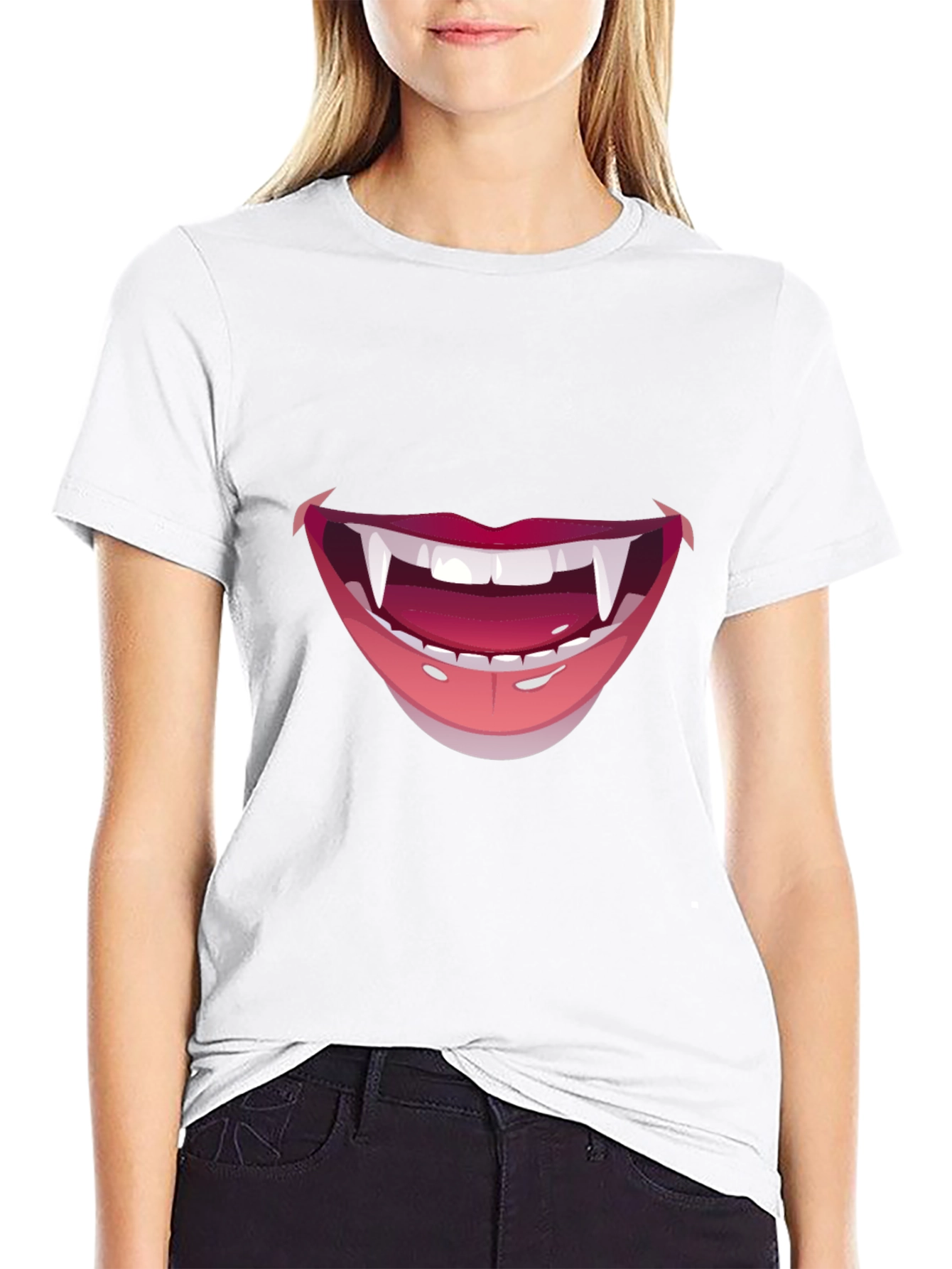 Vampire Fang Smile Graphic Tee - Halloween Ready!