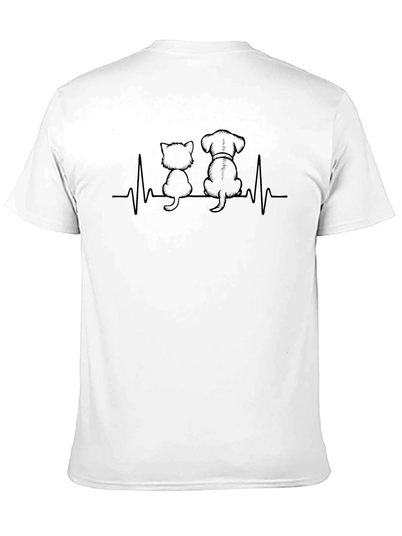 Cat & Dog Heartbeat Graphic Tee - Black Cotton