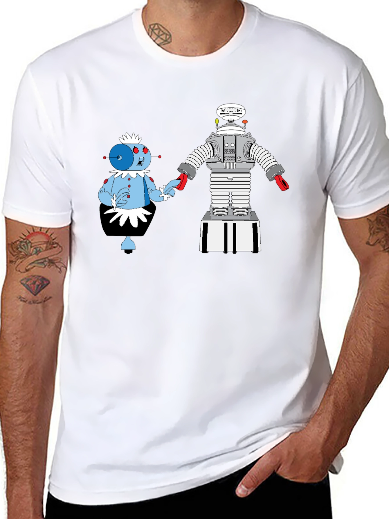 Robot Romance Graphic Tee - Black Cotton T-Shirt