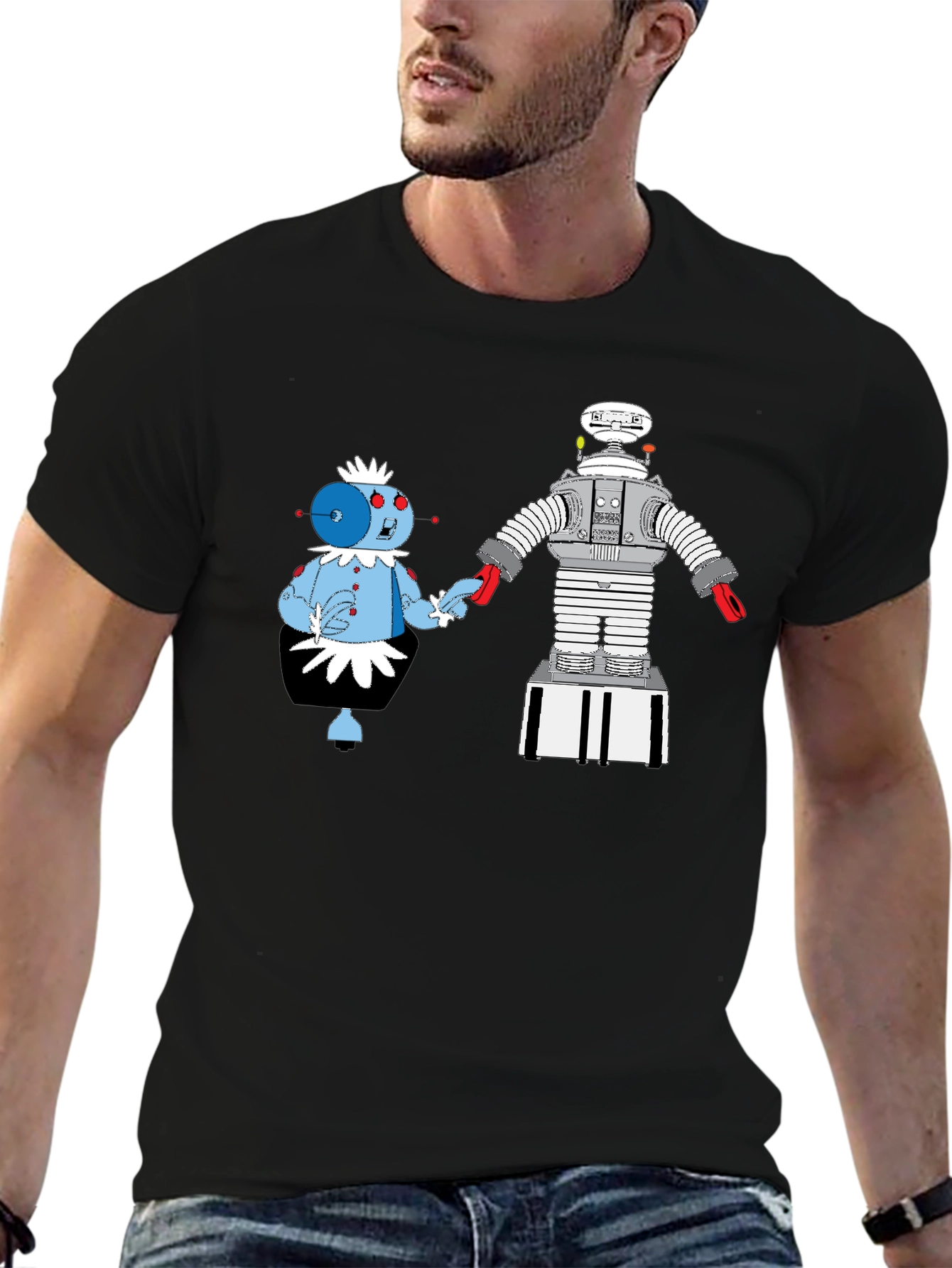 Robot Romance Graphic Tee - Black Cotton T-Shirt