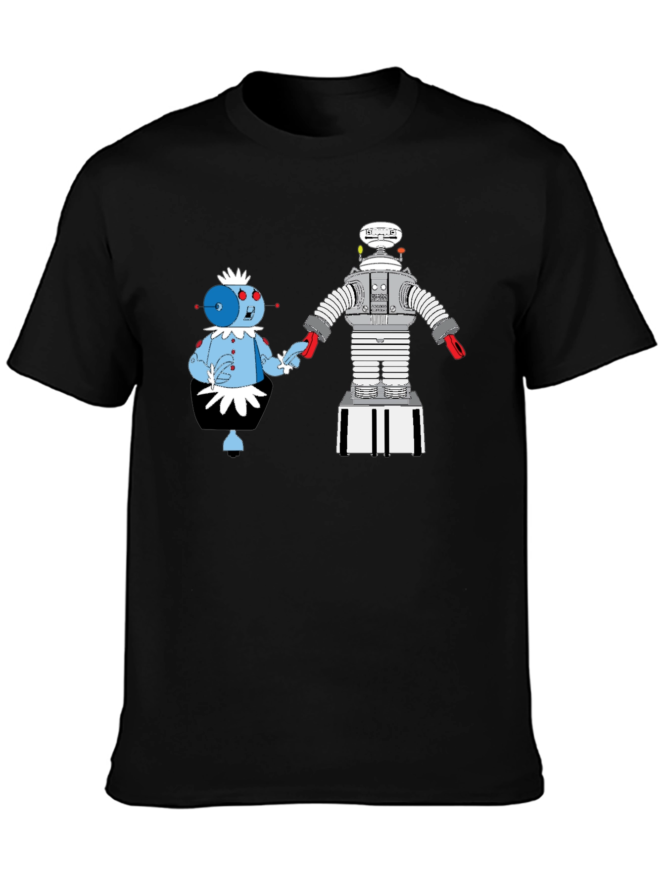 Robot Romance Graphic Tee - Black Cotton T-Shirt