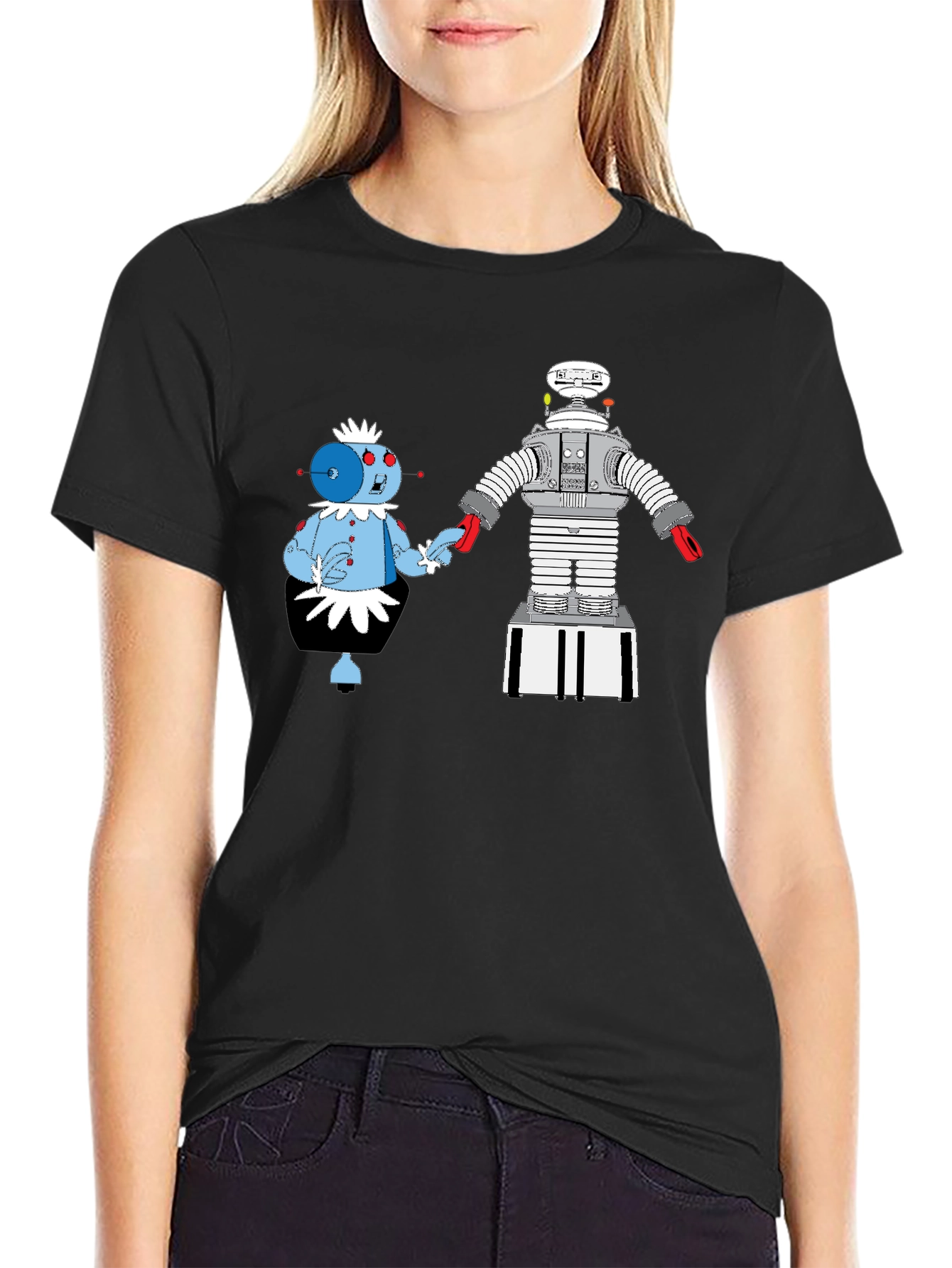 Robot Romance Graphic Tee - Black Cotton T-Shirt