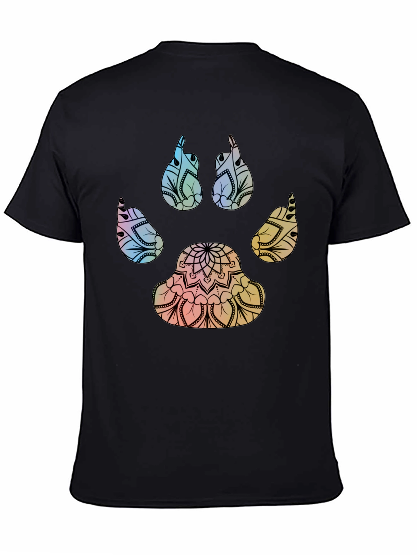 Mandala Paw Print T-Shirt - Black