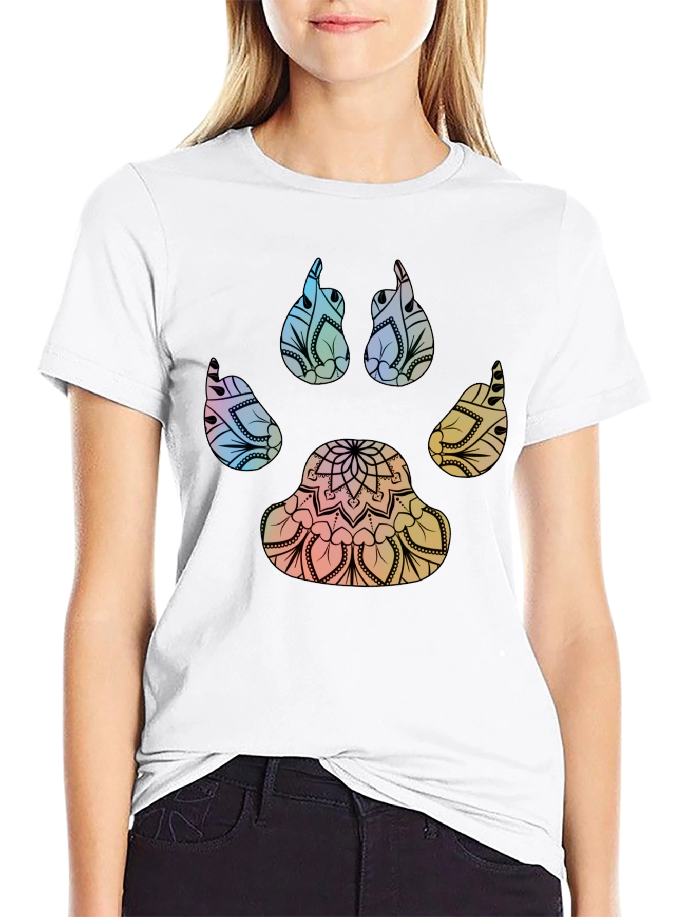 Mandala Paw Print T-Shirt - Black