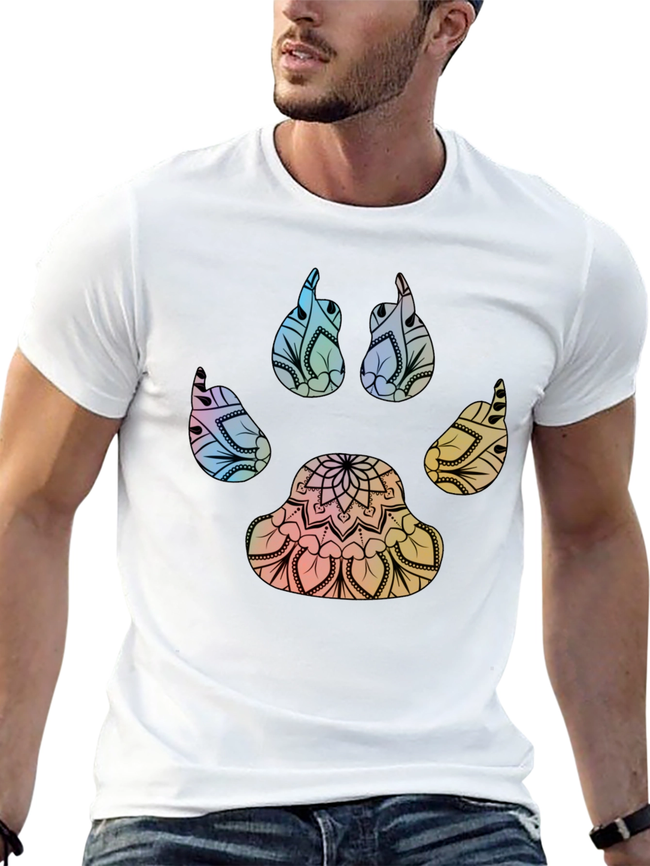 Mandala Paw Print T-Shirt - Black