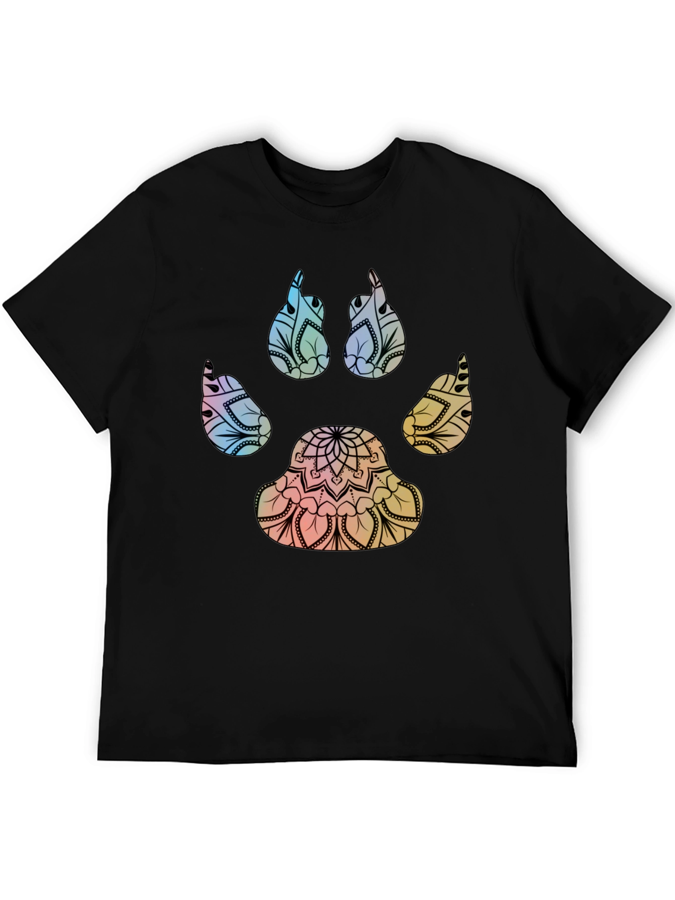 Mandala Paw Print T-Shirt - Black