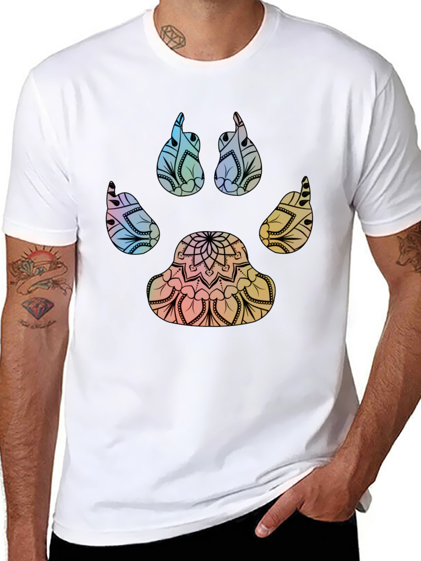 Mandala Paw Print T-Shirt - Black