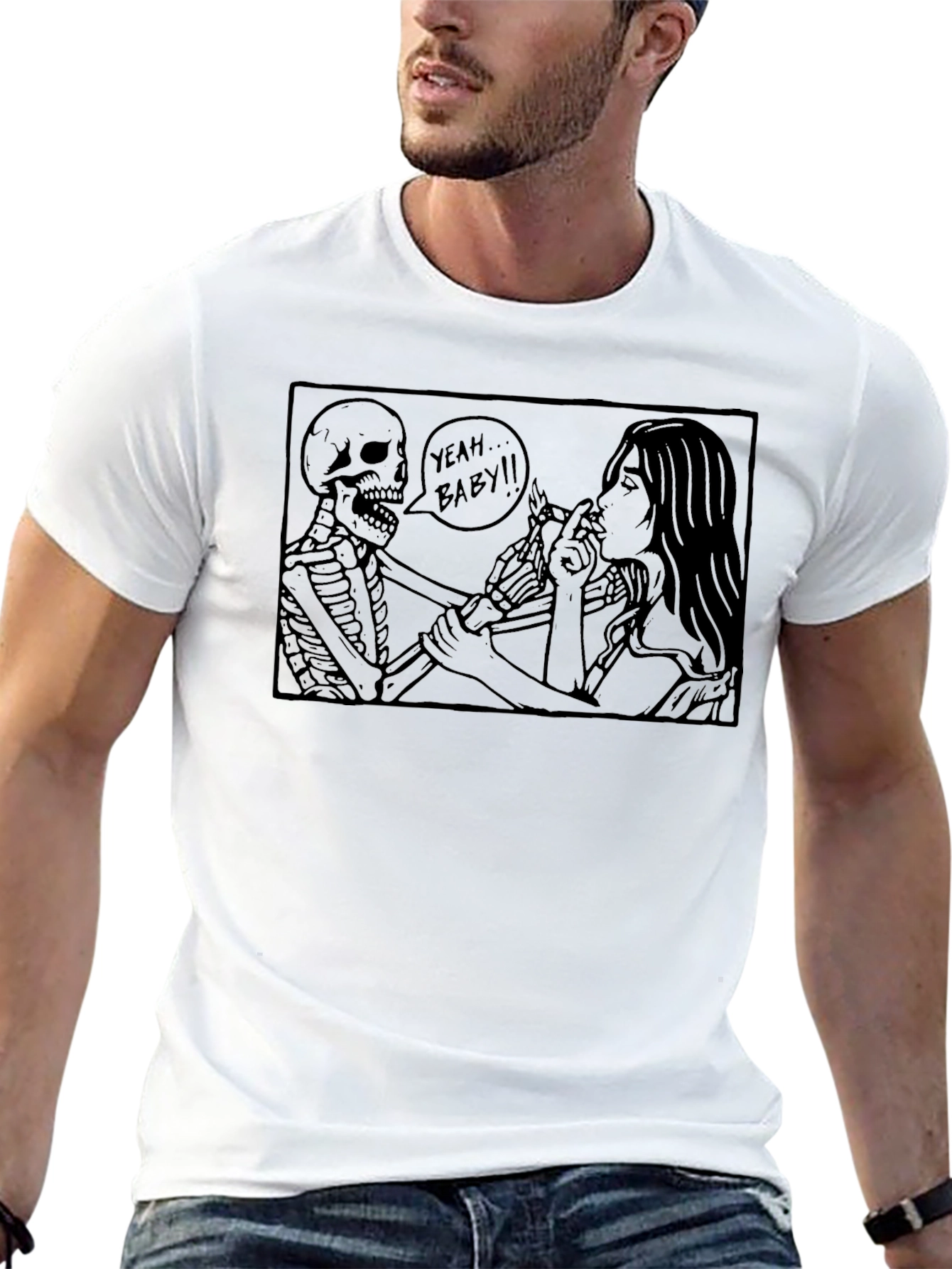 Skeleton Smoking T-Shirt - Yeah Baby!