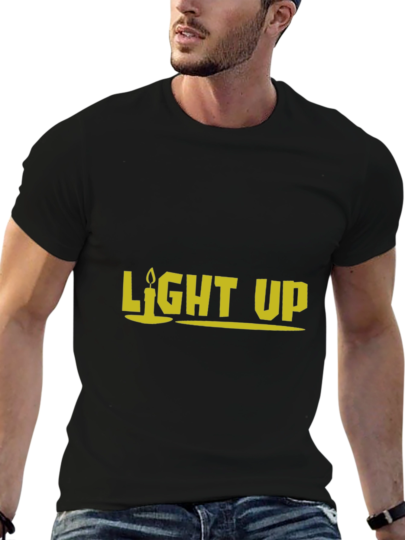 Light Up Graphic Tee - Black Cotton T-Shirt