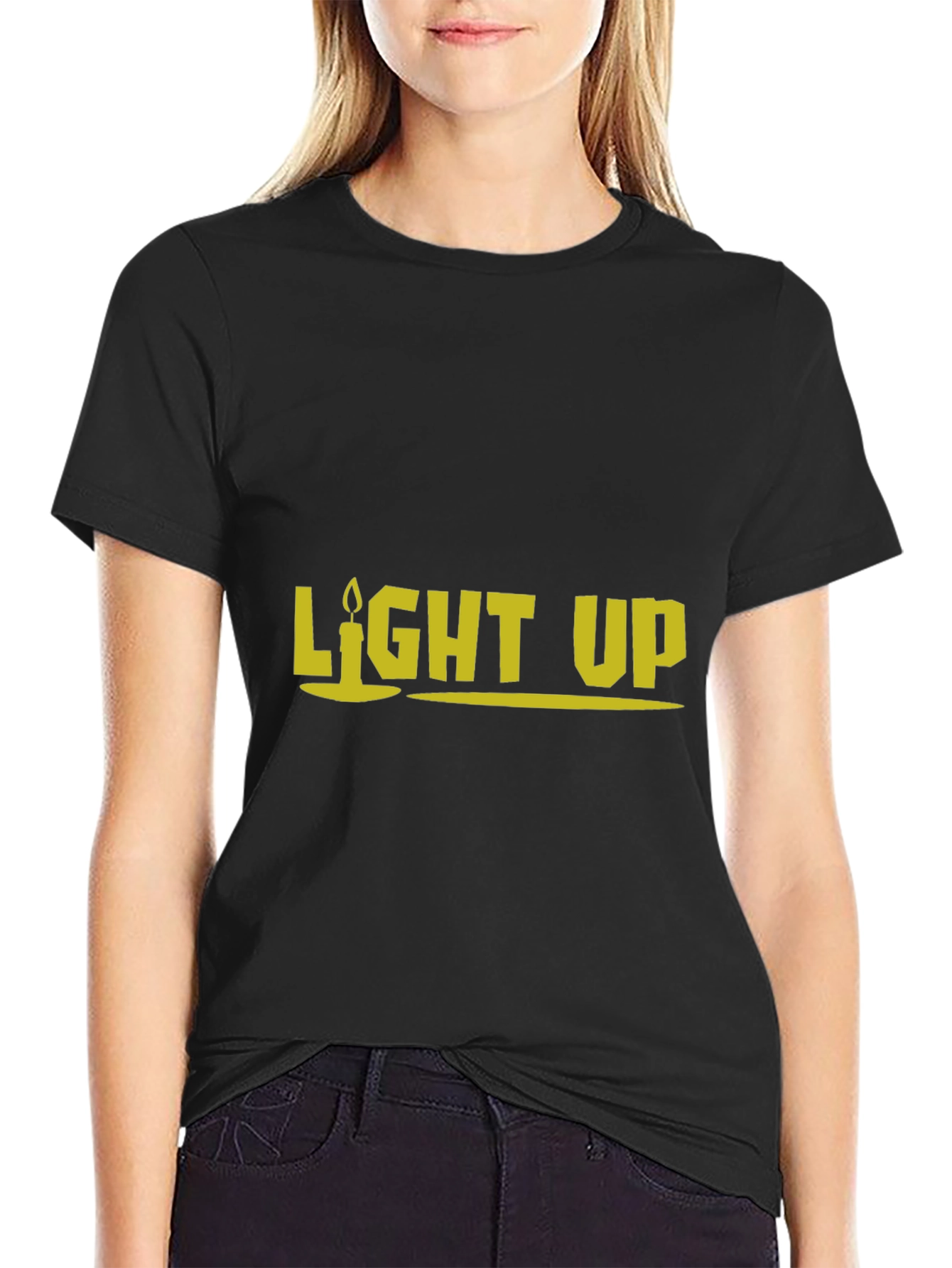 Light Up Graphic Tee - Black Cotton T-Shirt