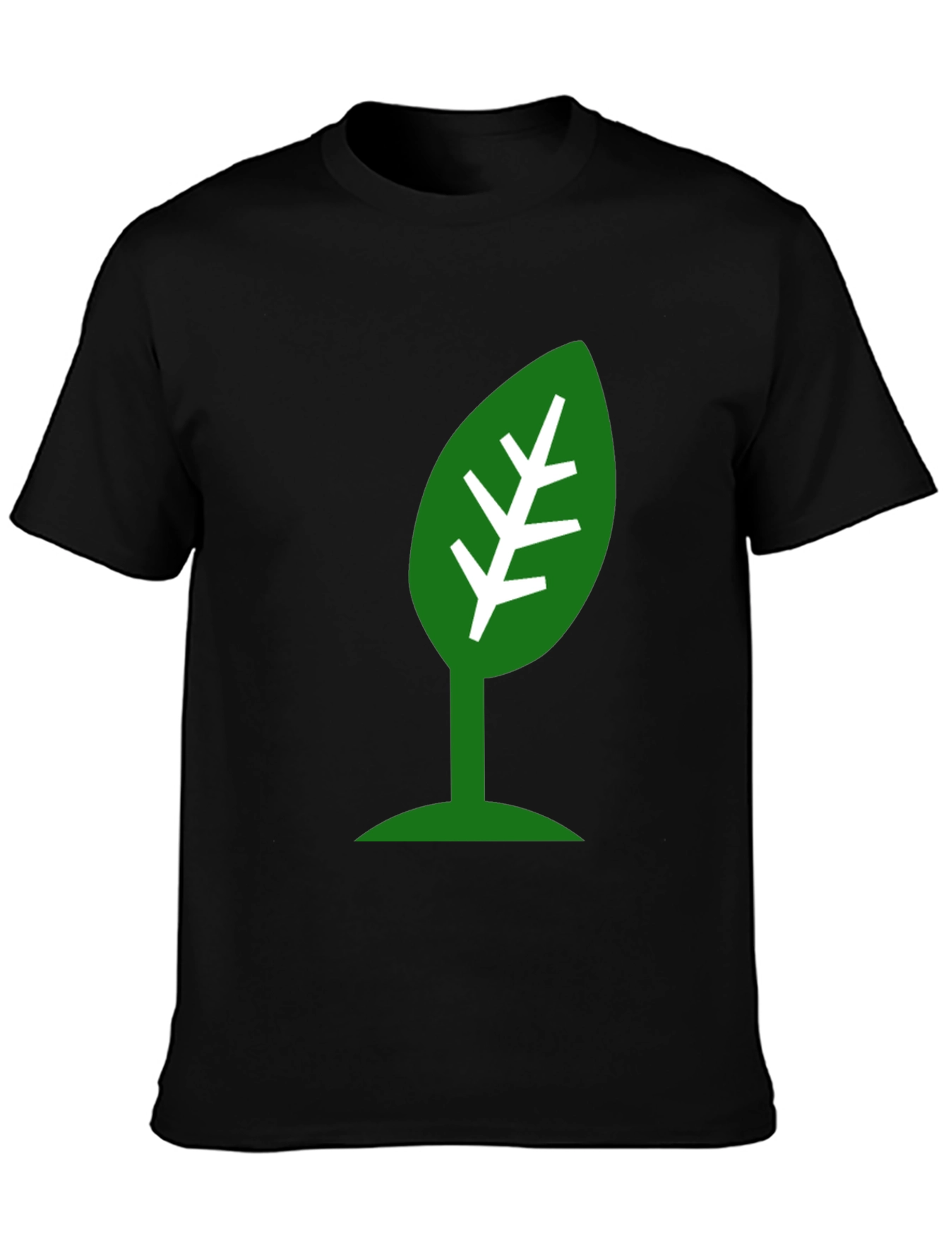 Eco-Friendly Leaf Design Black T-Shirt