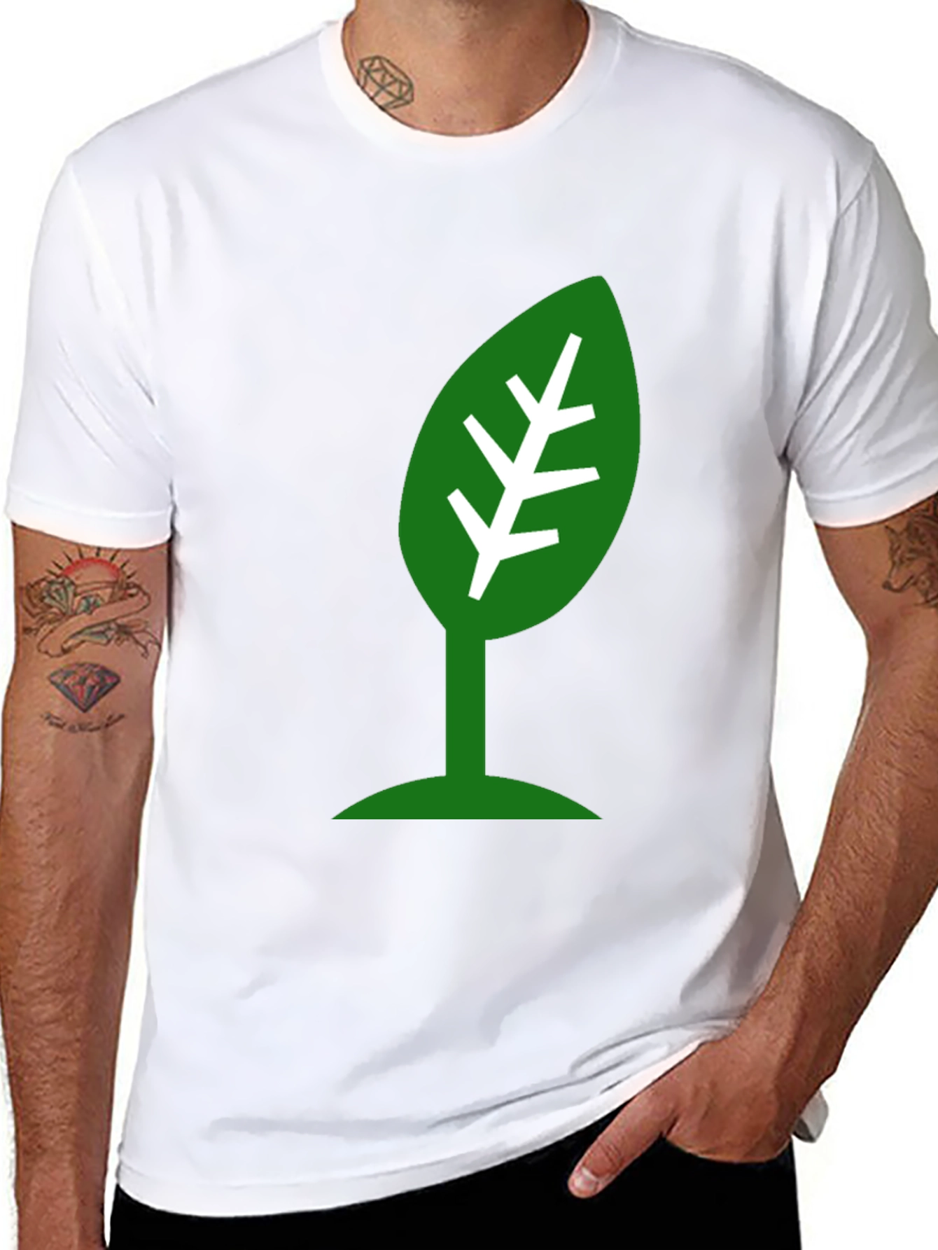 Eco-Friendly Leaf Design Black T-Shirt