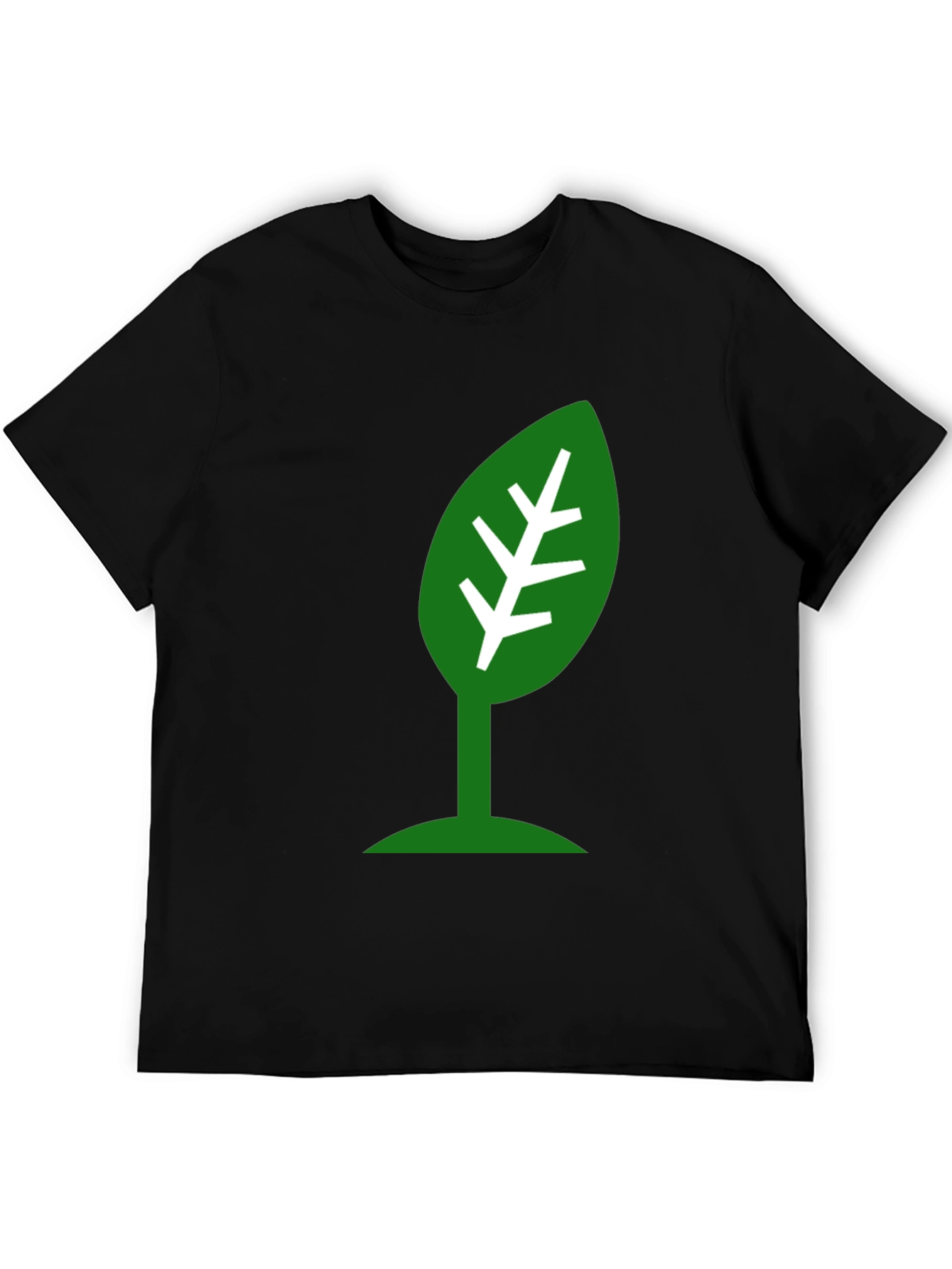 Eco-Friendly Leaf Design Black T-Shirt