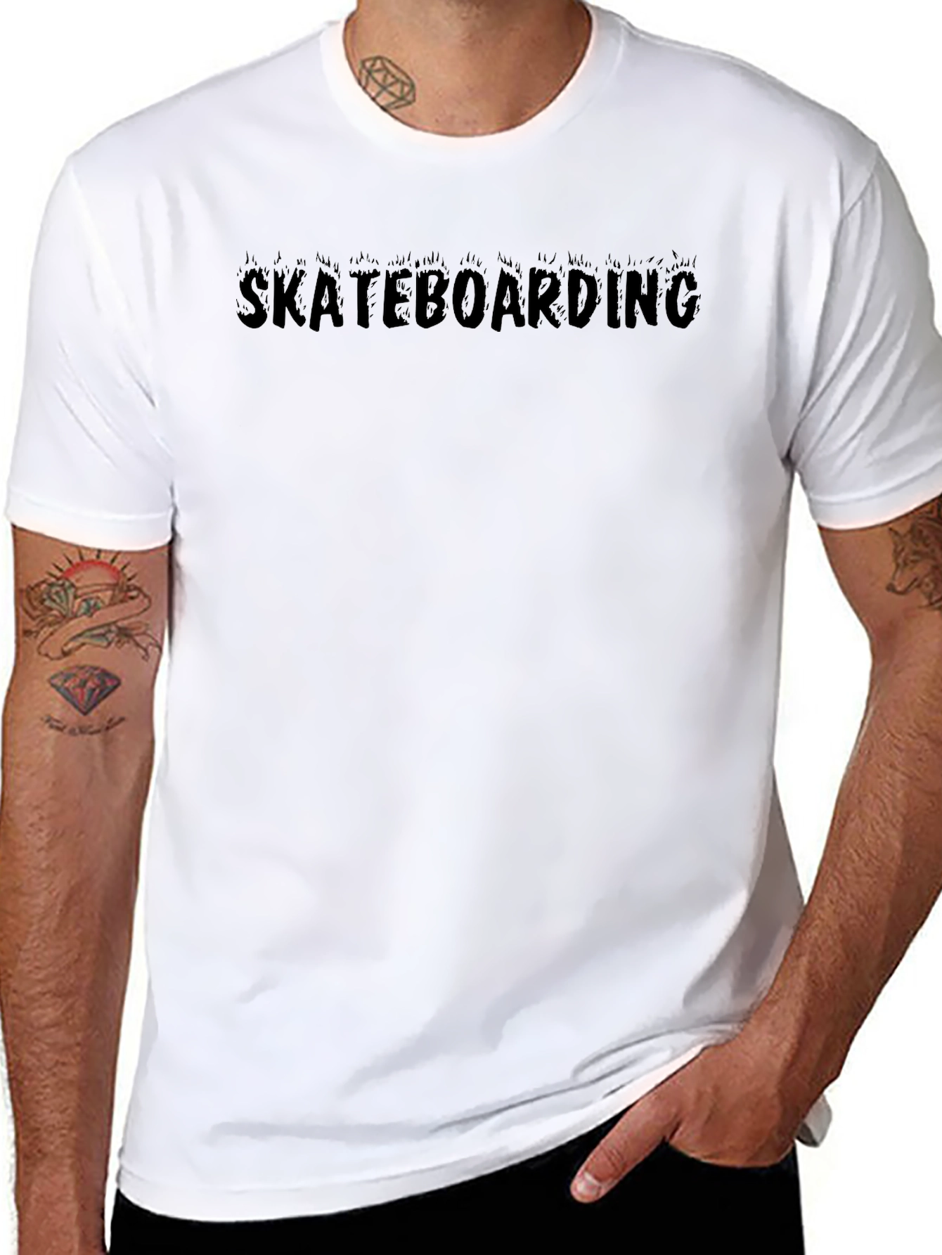 Skateboarding Graphic Print Black T-Shirt