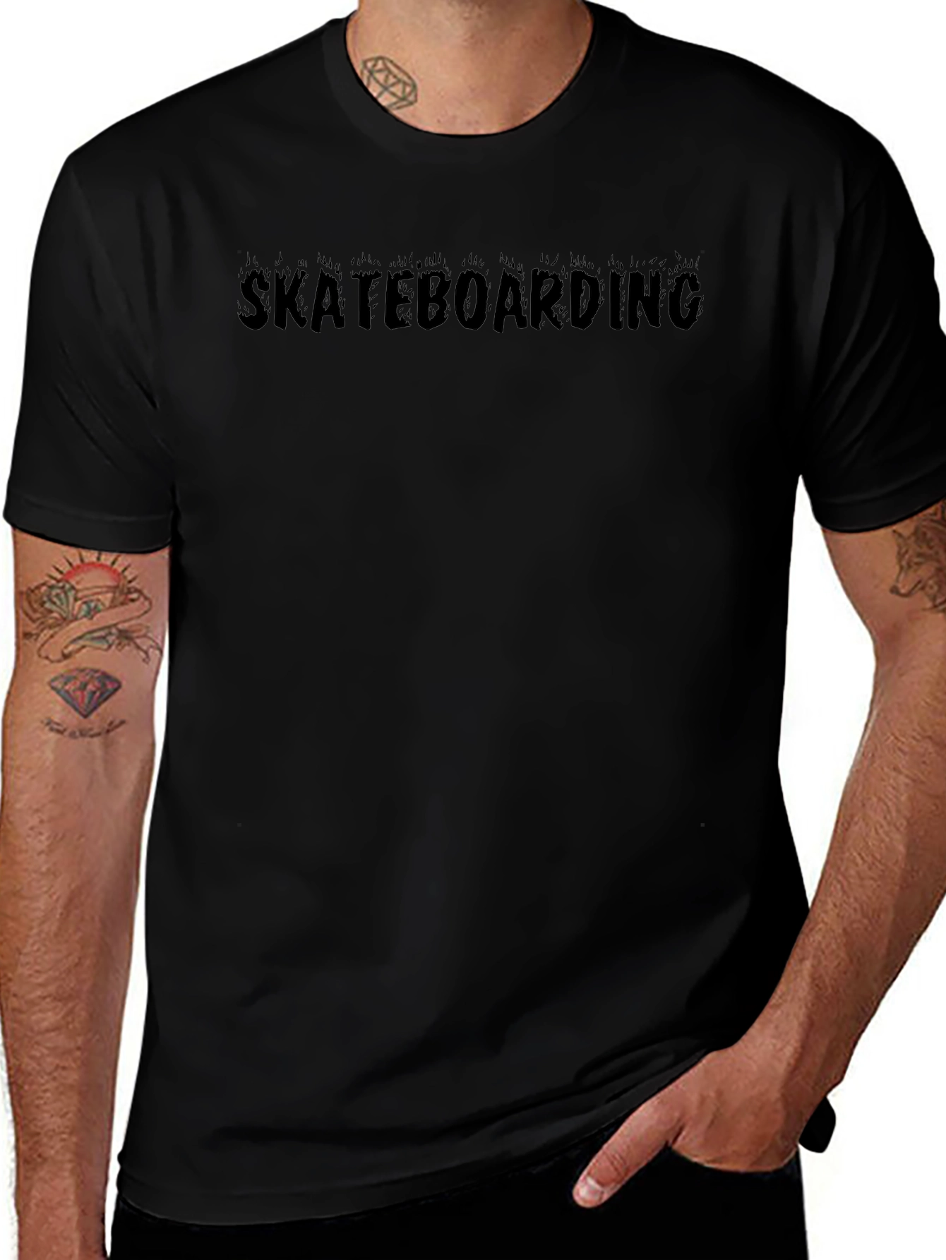 Skateboarding Graphic Print Black T-Shirt