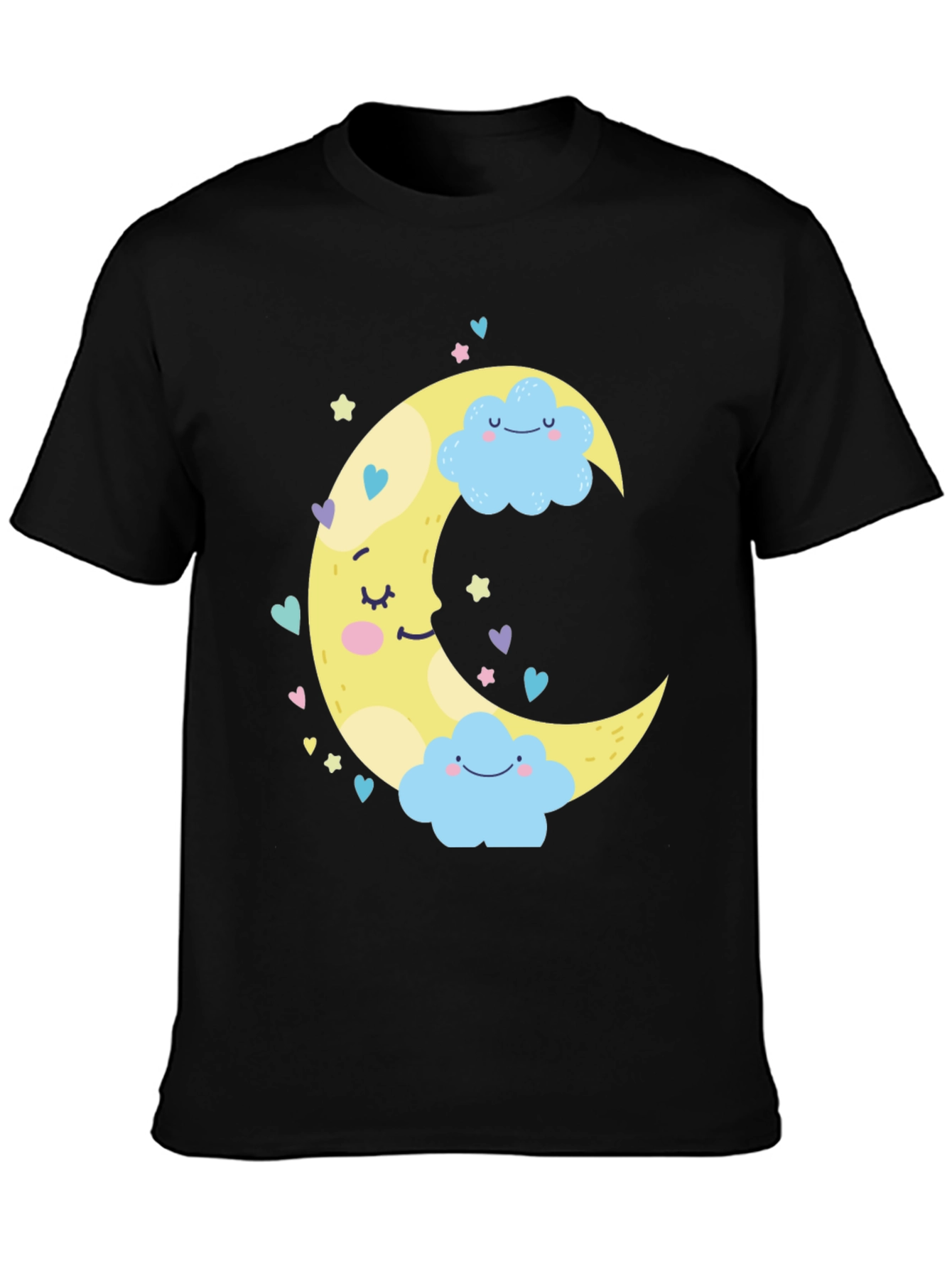Cute Moon & Clouds Graphic Tee - Black