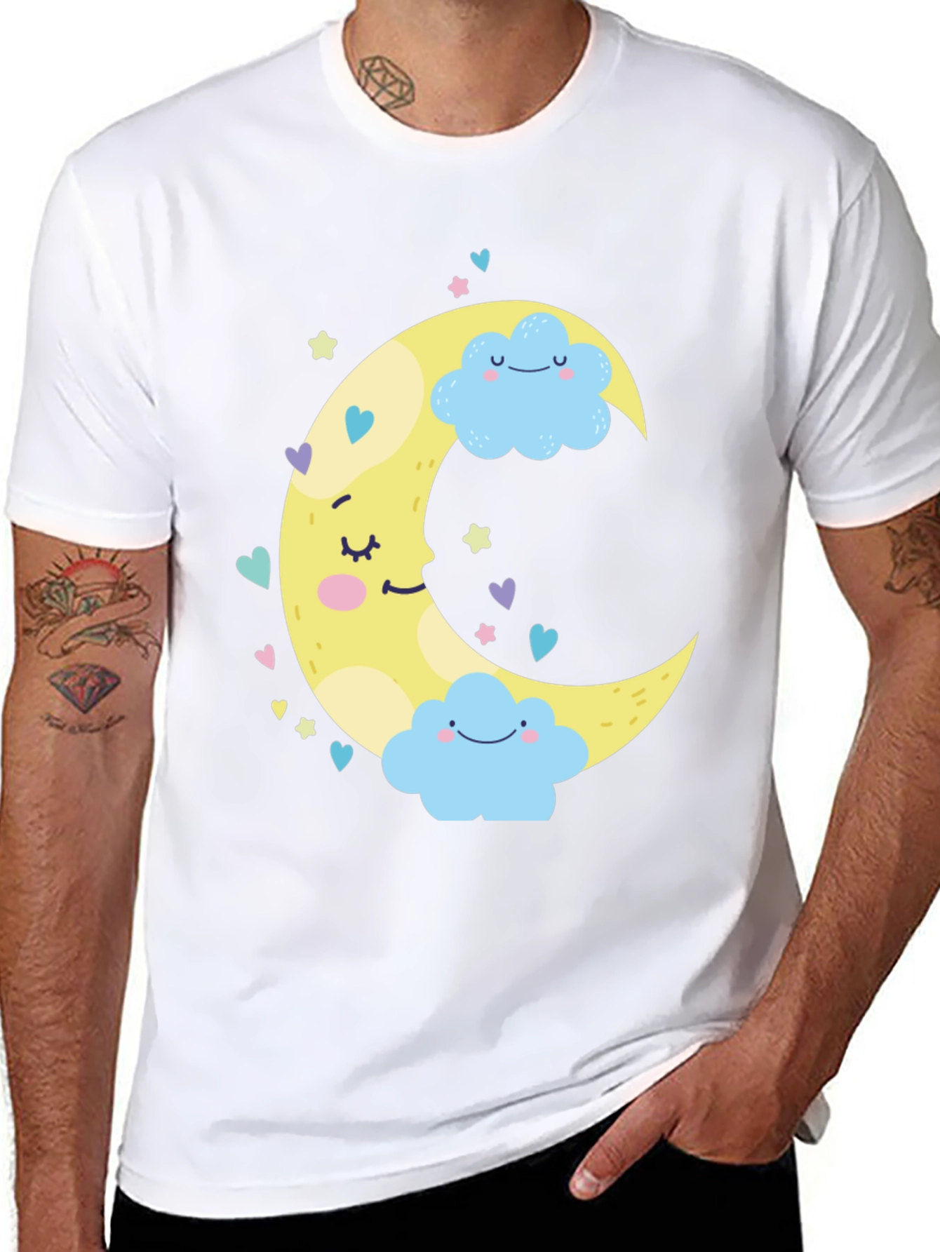 Cute Moon & Clouds Graphic Tee - Black